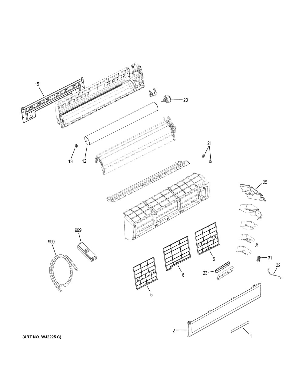 Room Air Conditioner Diagram and Parts List for HSU24VHK-G  General Electric Air Conditioner