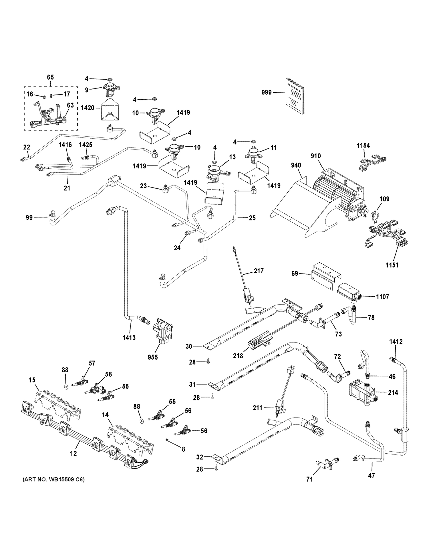 GAS & BURNER PARTS Diagram and Parts List for CGS995SEL1SS  General Electric Range
