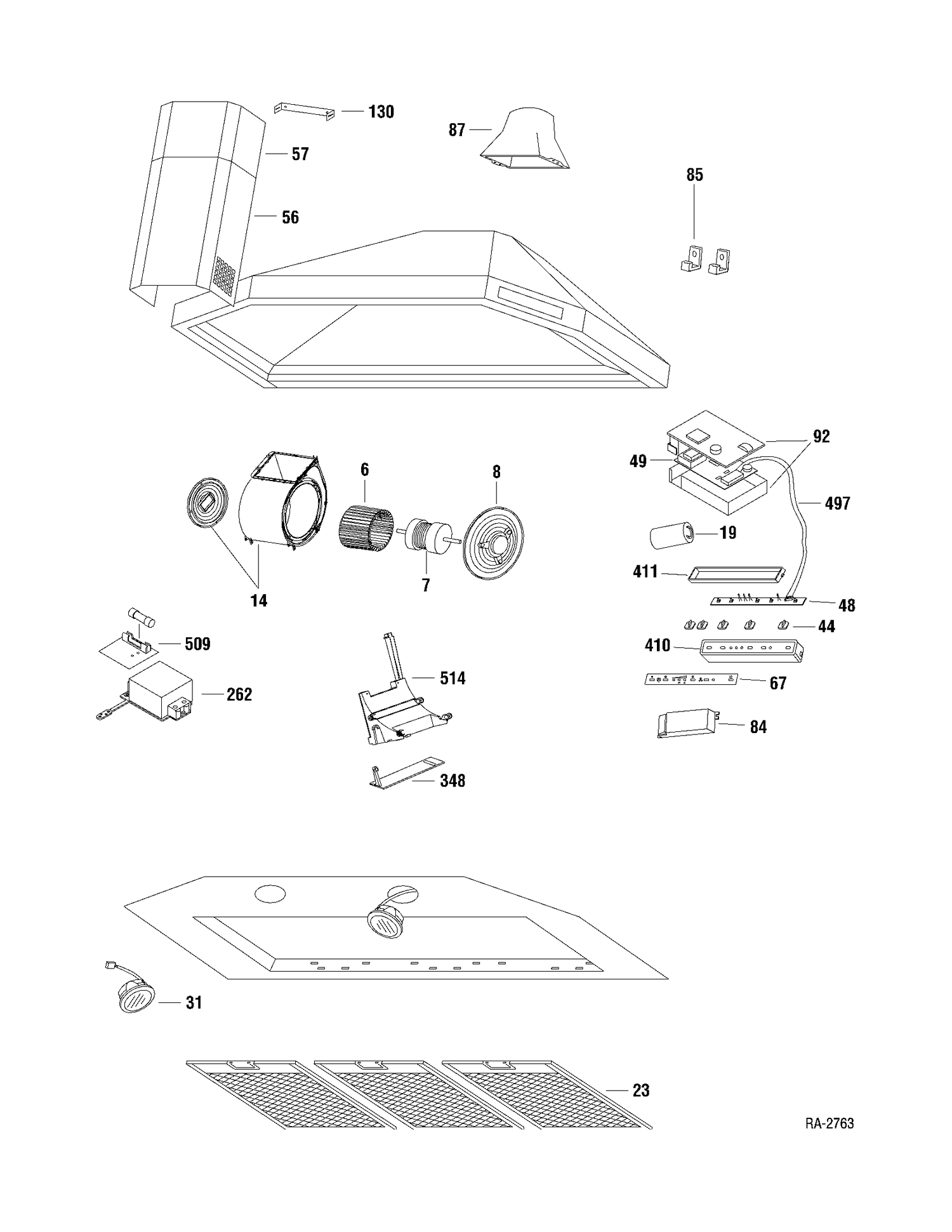 RANGE HOOD Diagram and Parts List for PVWT936M1SS  General Electric Range Hood