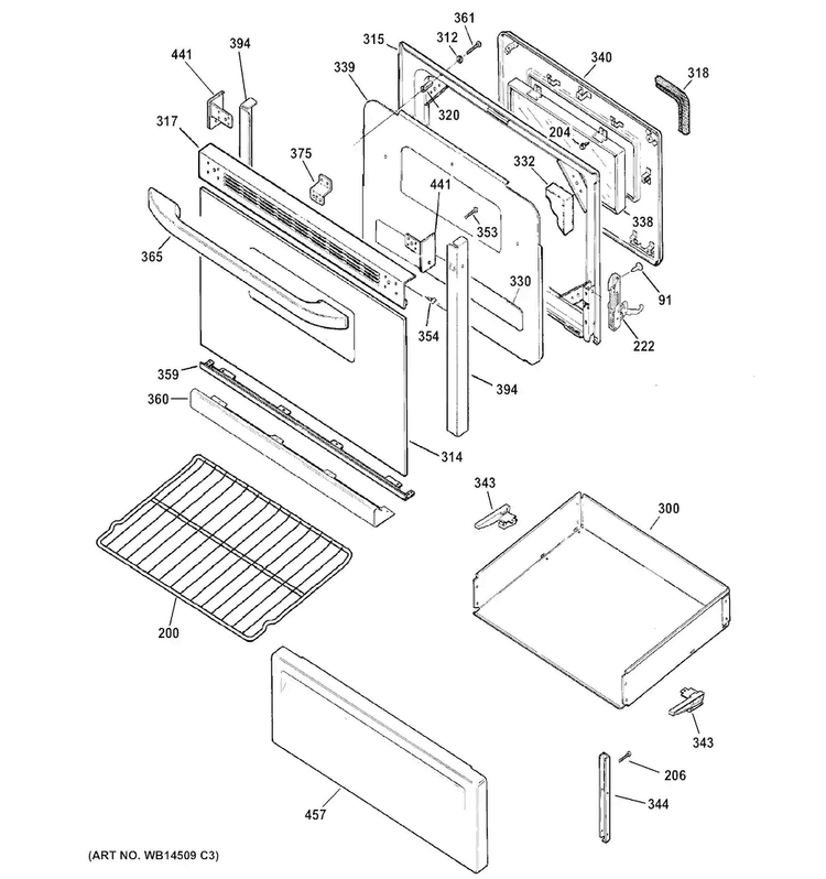 Door & Drawer Parts Diagram and Parts List for RB758DP2WW  Hotpoint Range