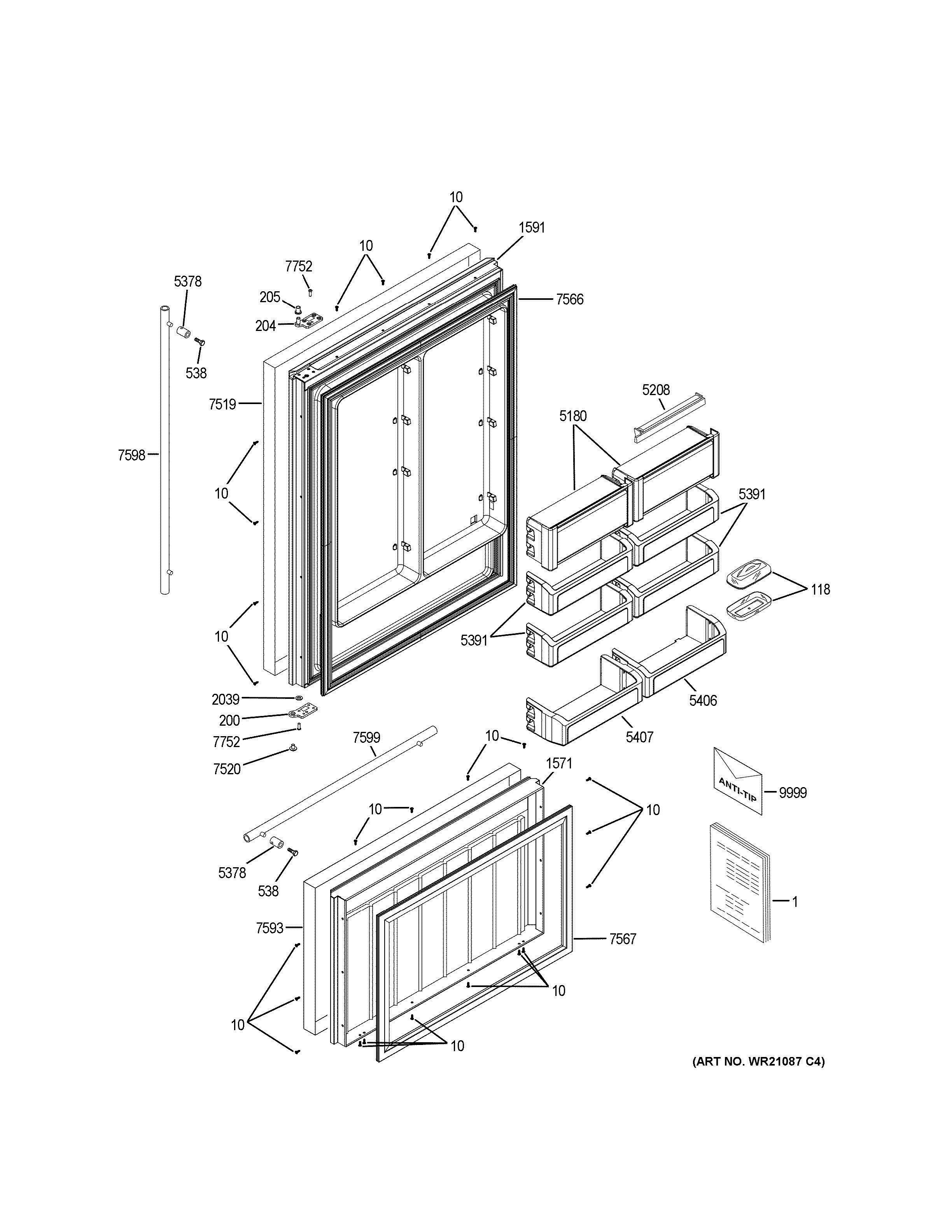DOORS Diagram and Parts List for ZICS360NHDLH  General Electric Refrigerator