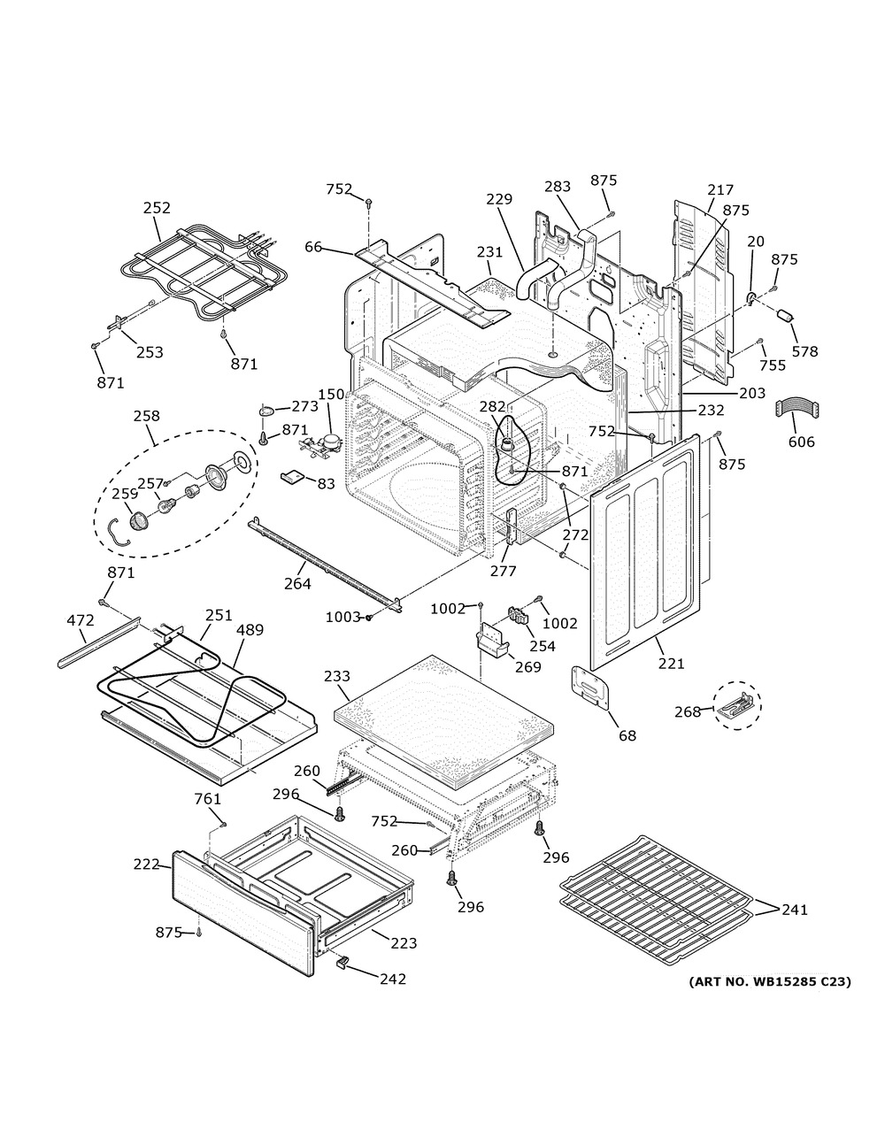 Body Parts Diagram and Parts List for PB935YP2FS  General Electric Range