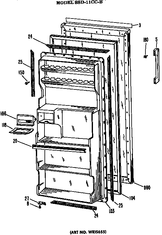 Door Diagram and Parts List for SSD11CCBRWH  Hotpoint Refrigerator