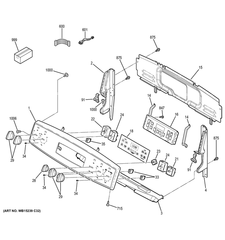 Control Panel Diagram and Parts List for JB640SF6SS  General Electric Range
