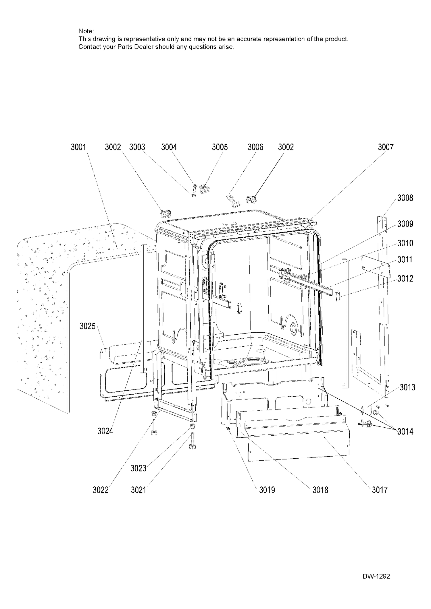 CABINET ASM Diagram and Parts List for GSM1860V01SS  General Electric Dishwasher