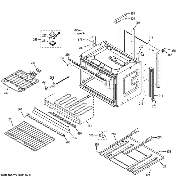 Lower Oven Diagram and Parts List for JT3500EJ3ES  General Electric Wall Oven