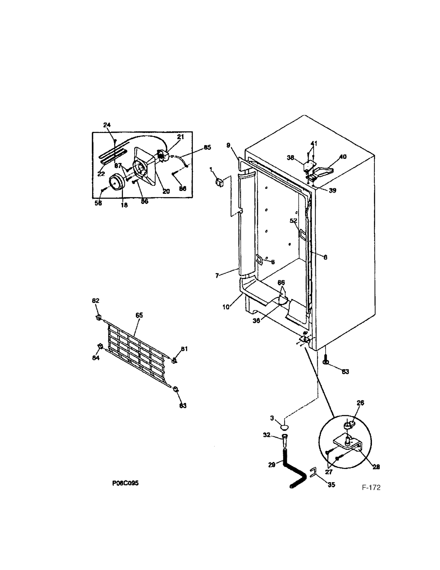 CABINET/CONTROL/SHELVES Diagram and Parts List for 86180 MFU17M3BW3 General Electric Freezer