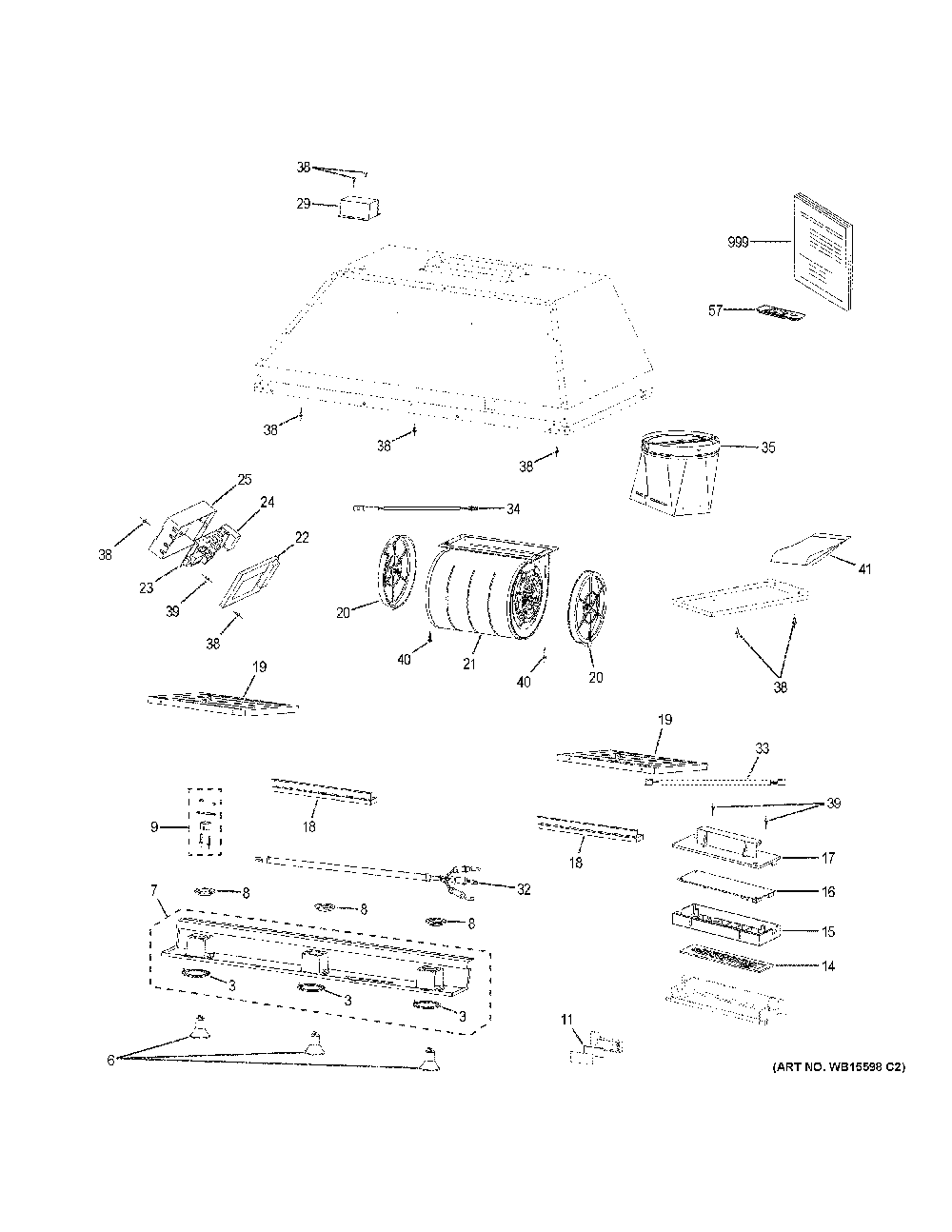 Range Hood Diagram and Parts List for UVC9300SL2SS  General Electric Range Hood