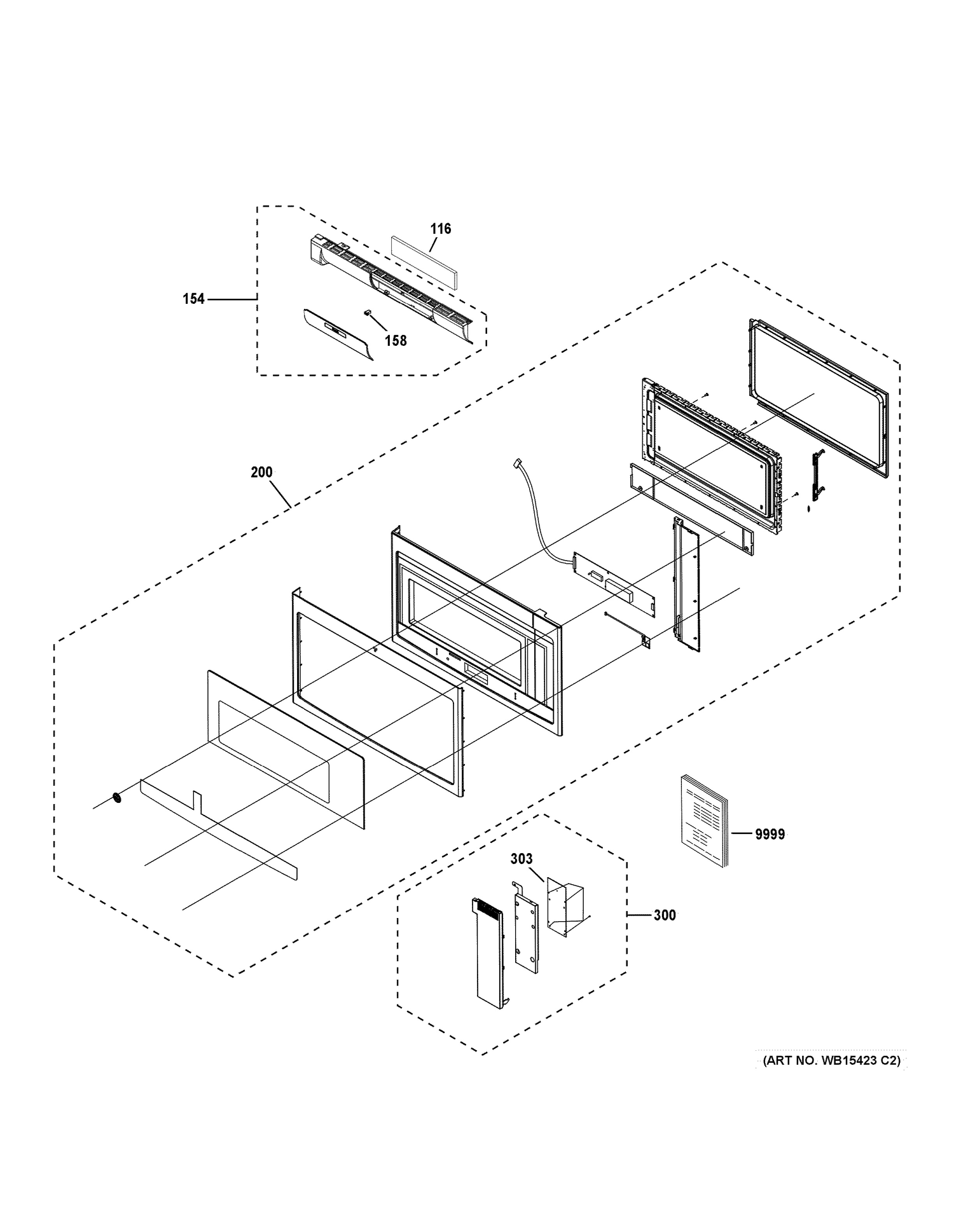 CONTROL PANEL & DOOR PARTS Diagram and Parts List for PVM9005SJ3SS  General Electric Microwave