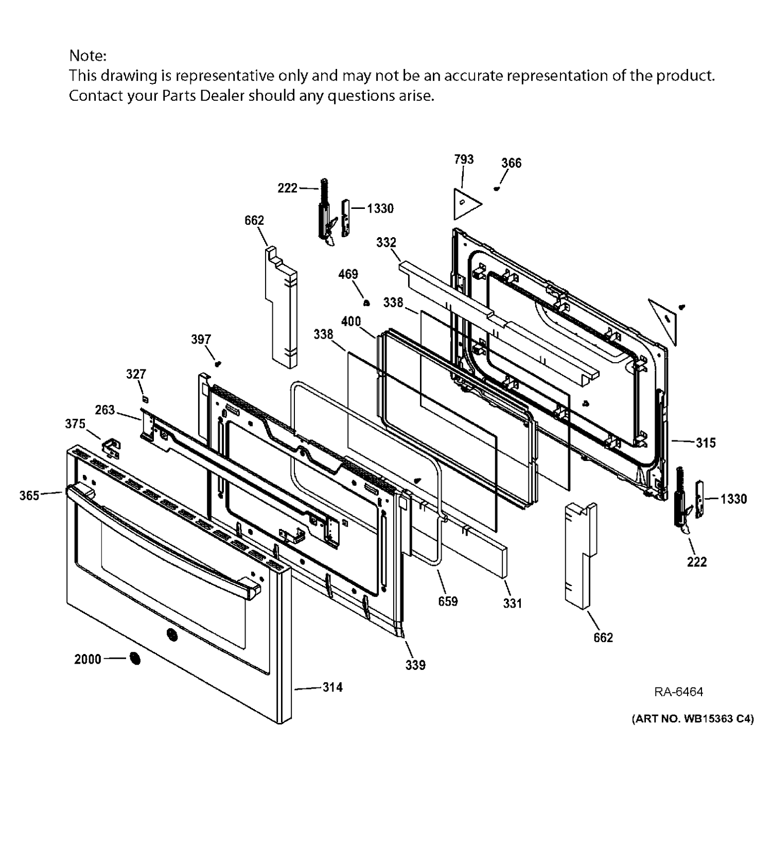 LOWER DOOR Diagram and Parts List for PCGS950SEF4SS  General Electric Range