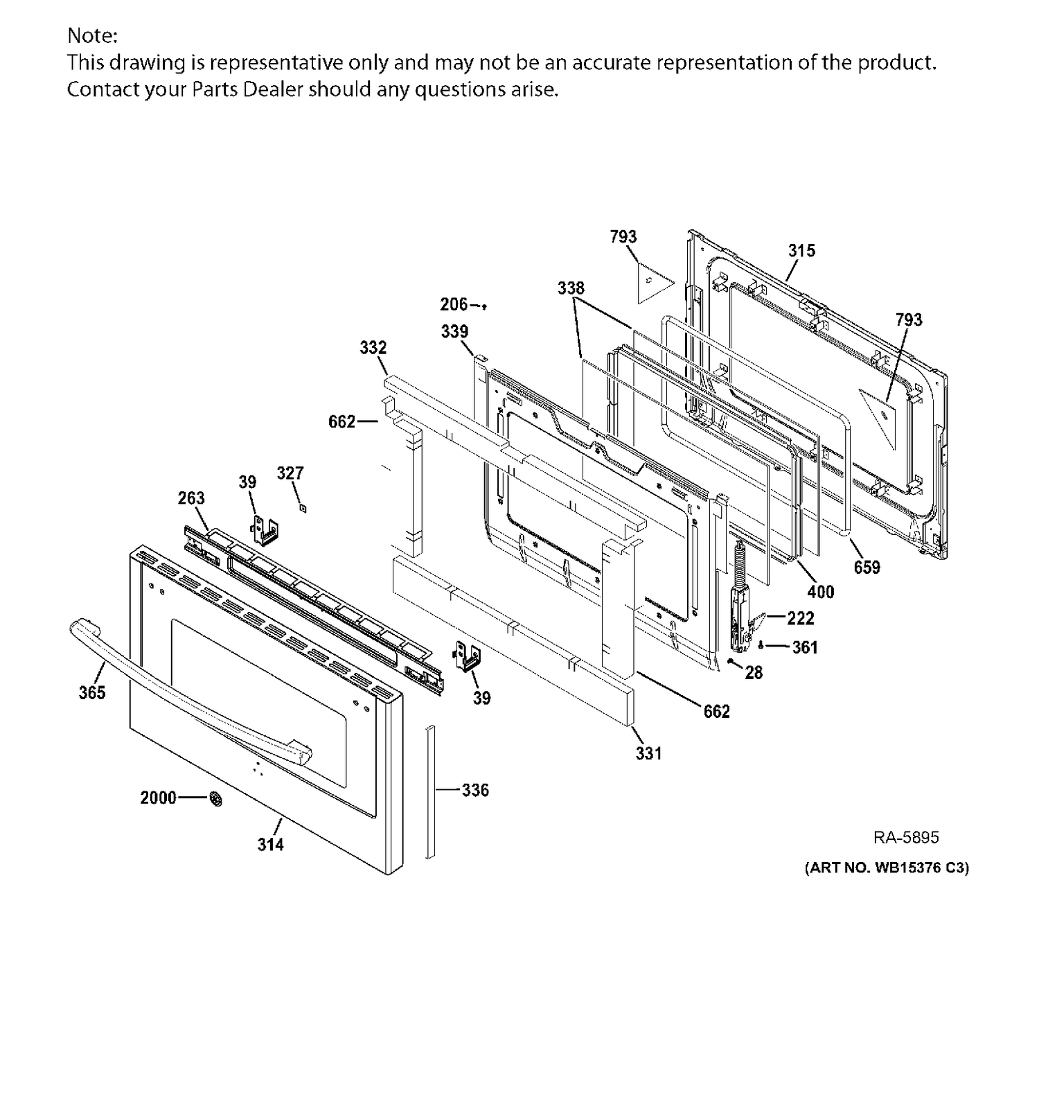 LOWER DOOR Diagram and Parts List for PCGB950SEF3SS  General Electric Range