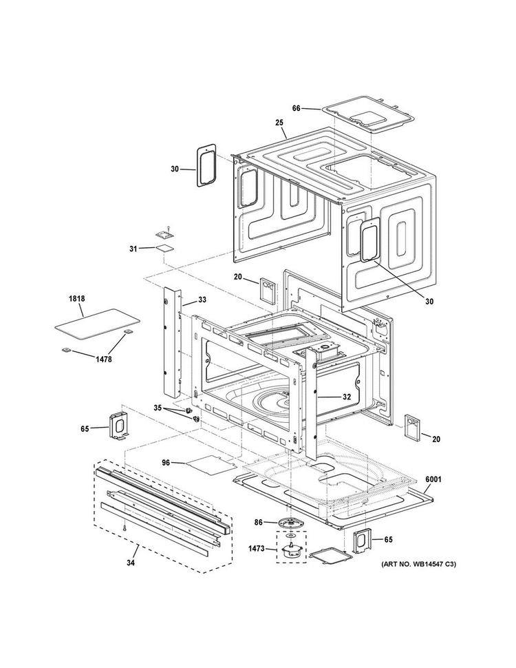 Oven Cavity Parts Diagram and Parts List for ZSC2201J1SS  General Electric Microwave