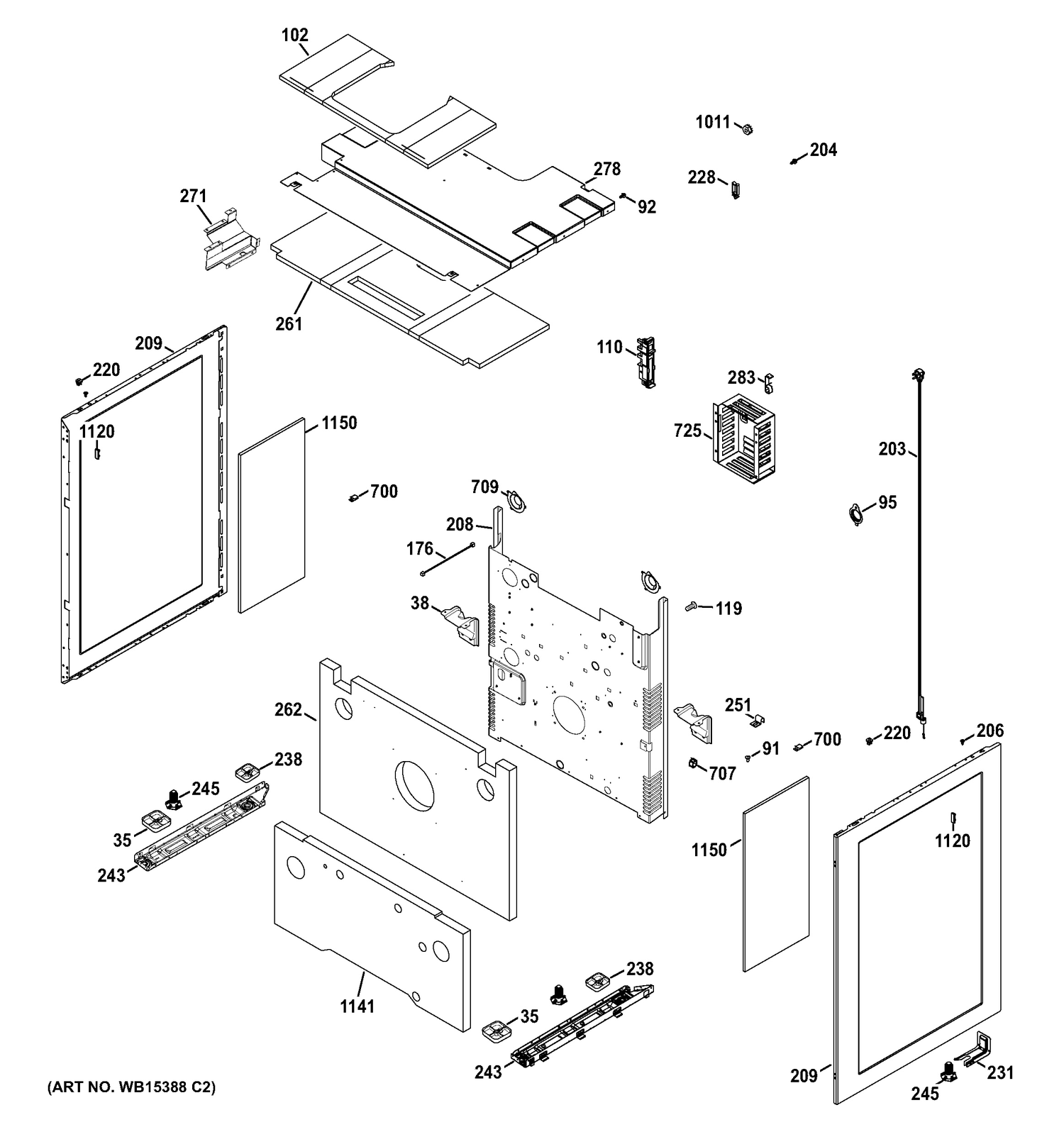 BODY PARTS Diagram and Parts List for PGB950DEF1BB  General Electric Range