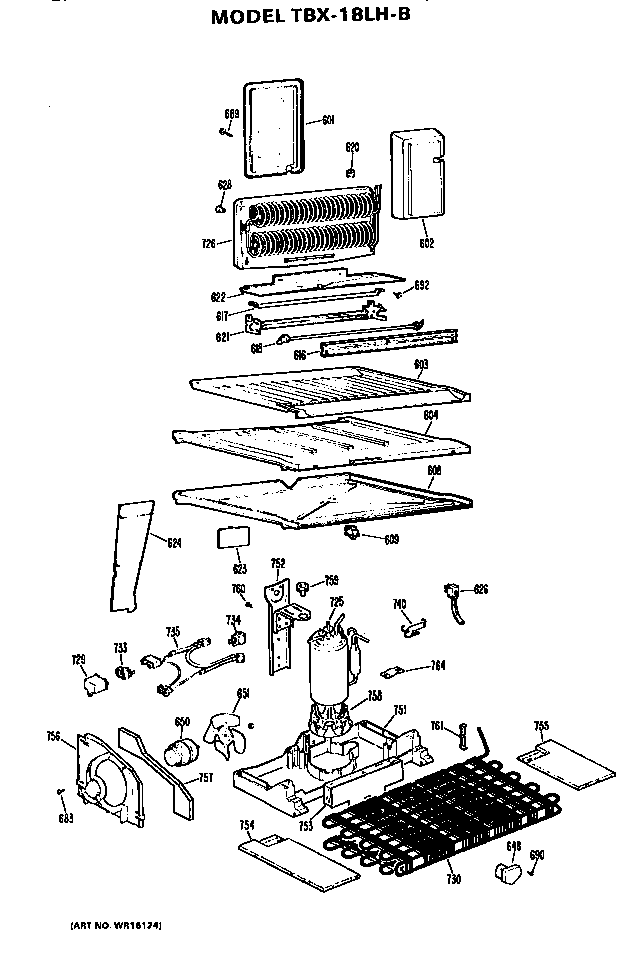 Unit Parts Diagram and Parts List for TBX18LHB  General Electric Refrigerator