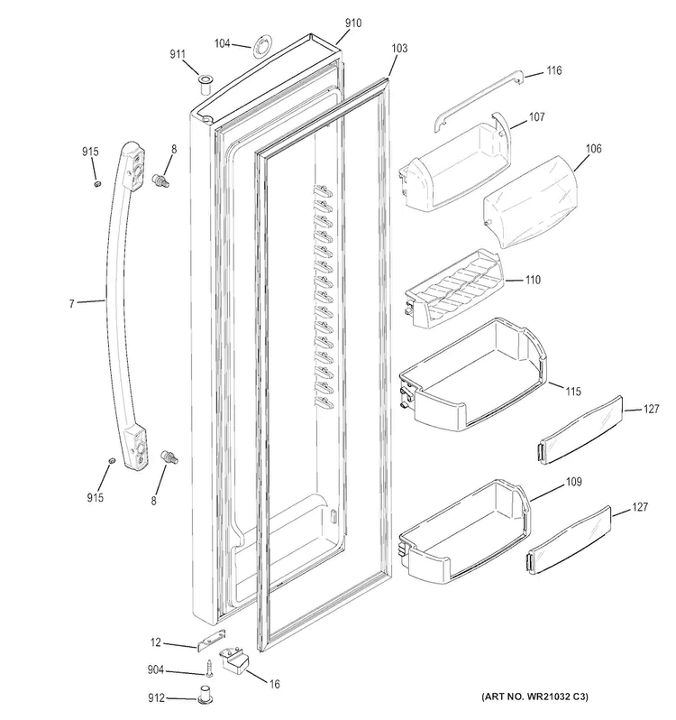 Fresh Food Door Diagram and Parts List for GSS23HGHBCWW  General Electric Refrigerator