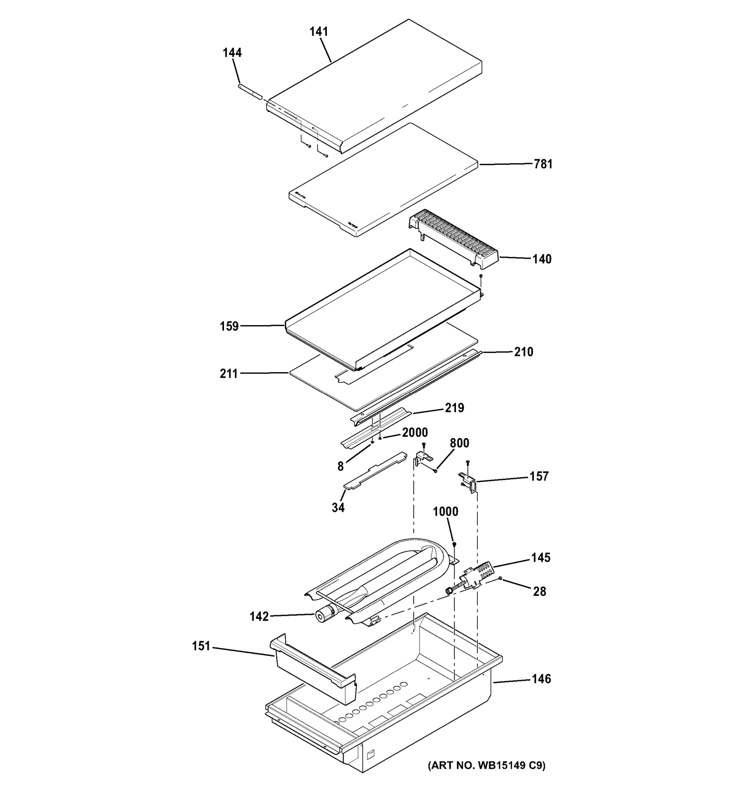 GRIDDLE ASSEMBLY Diagram and Parts List for ZDP486LDP7SS  General Electric Range