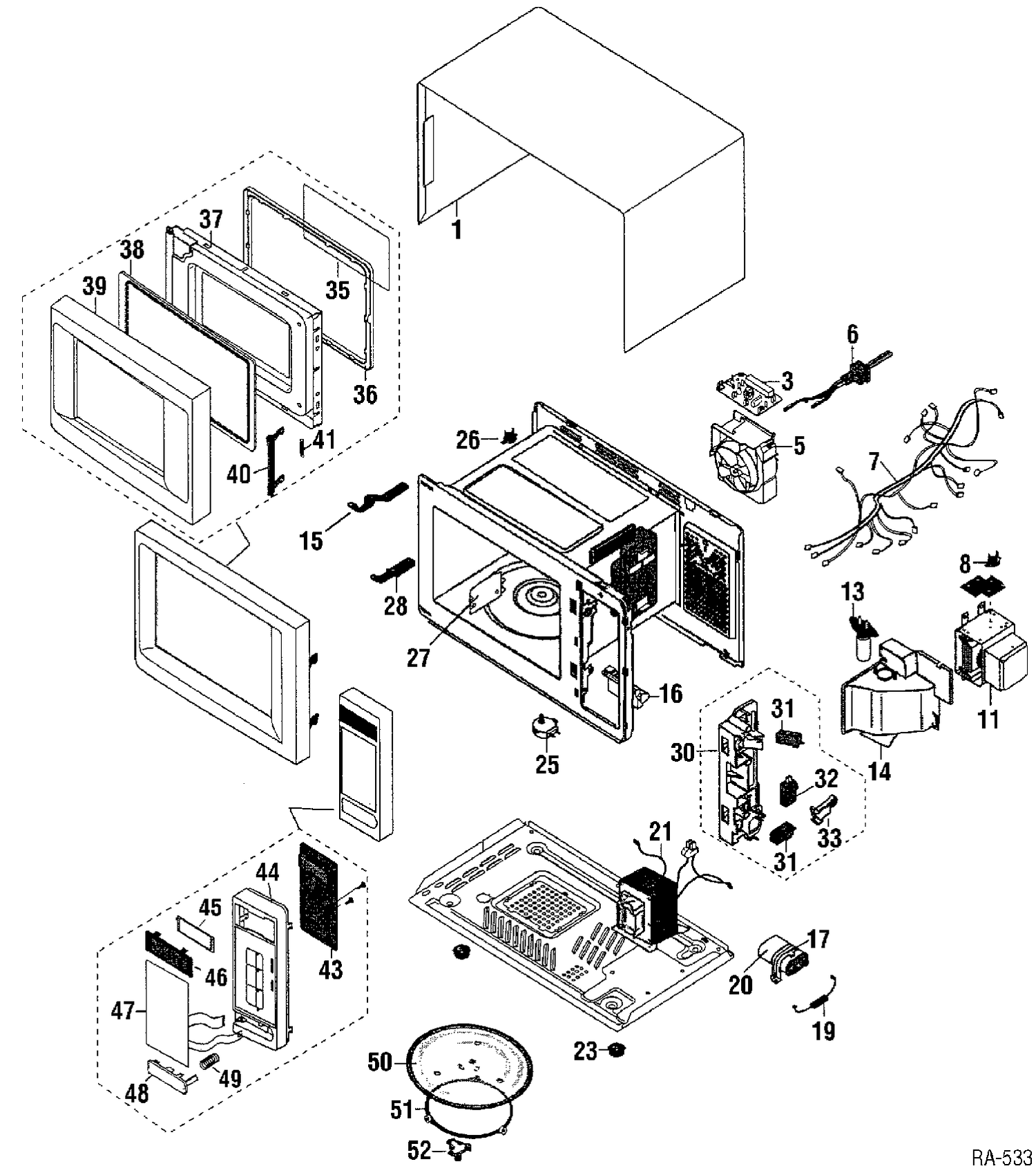 BODY PARTS Diagram and Parts List for JE1240WWC  General Electric Microwave