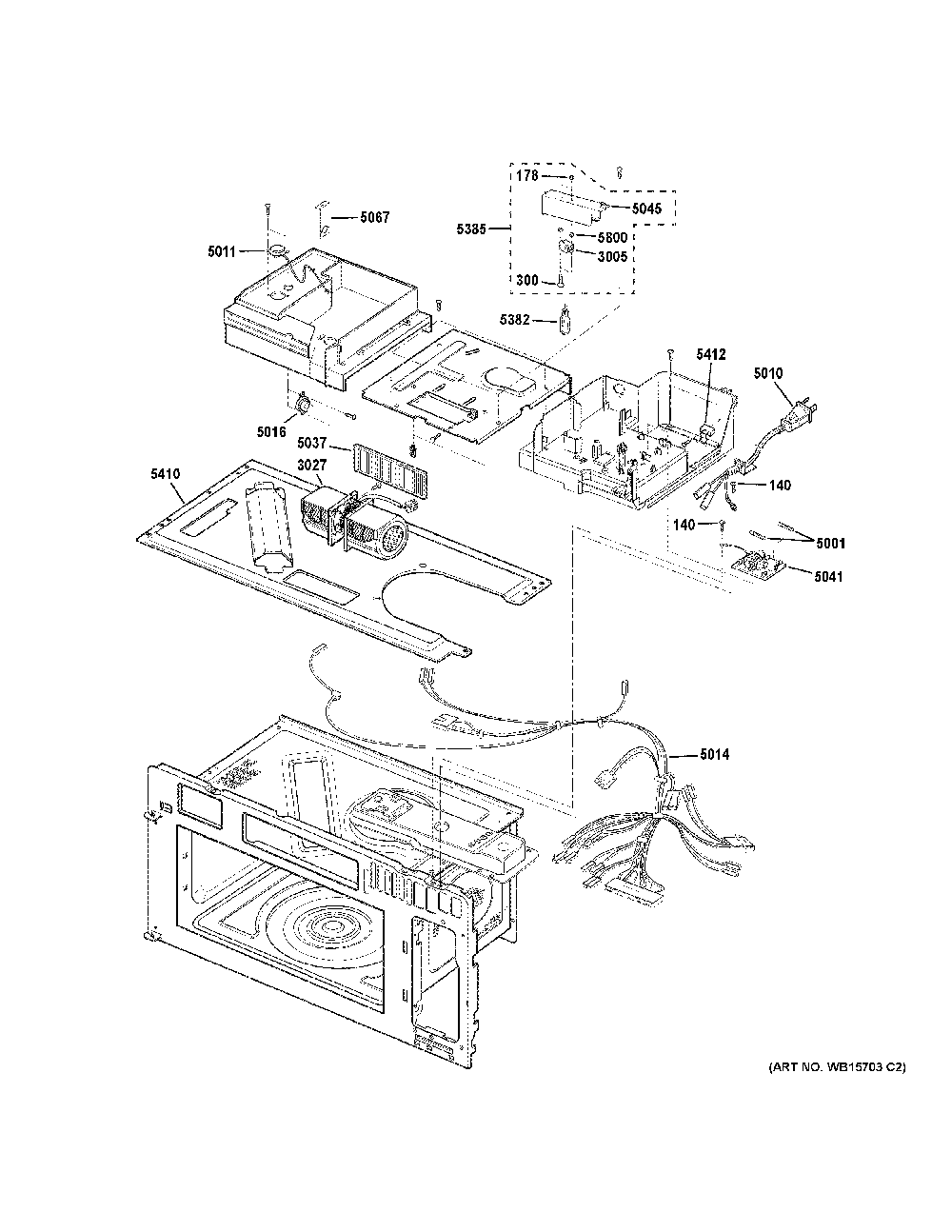 Interior Parts Diagram and Parts List for CVM517P2R1S1  General Electric Microwave
