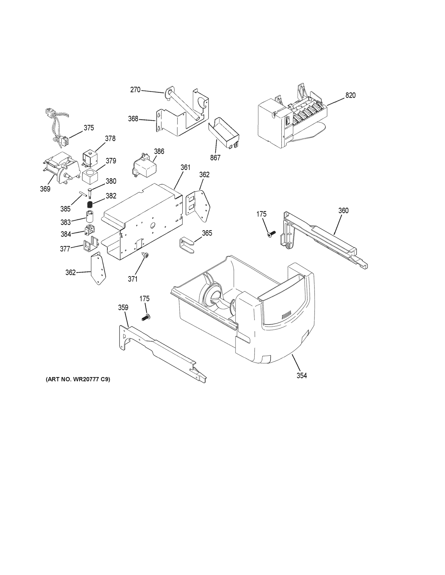 ICE MAKER & DISPENSER Diagram and Parts List for GSS23HMHJCES  General Electric Refrigerator