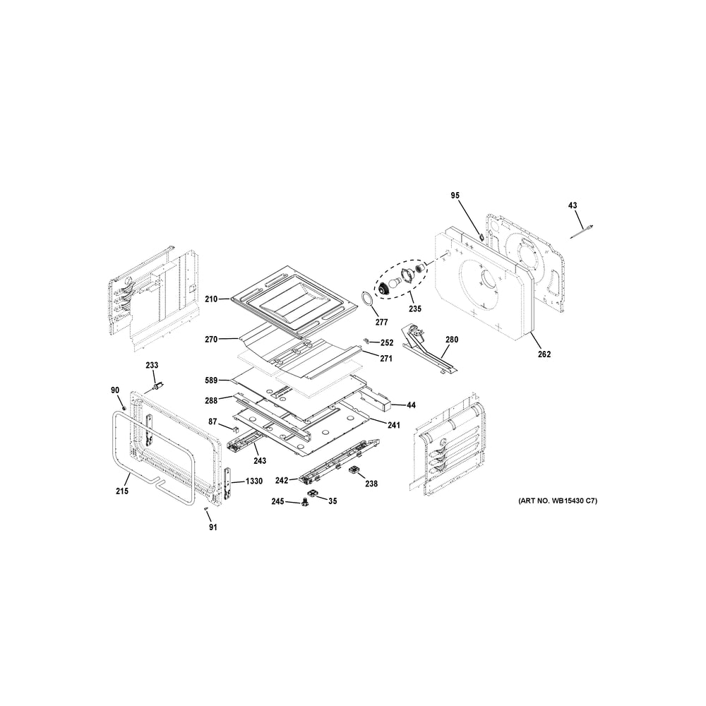 Lower Oven Diagram and Parts List for PGB965BP4TS  General Electric Range
