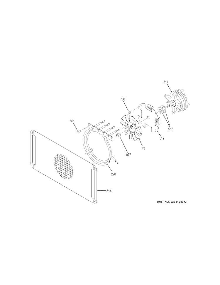 Convection Fan Diagram and Parts List for PT925SN5SS  General Electric Wall Oven