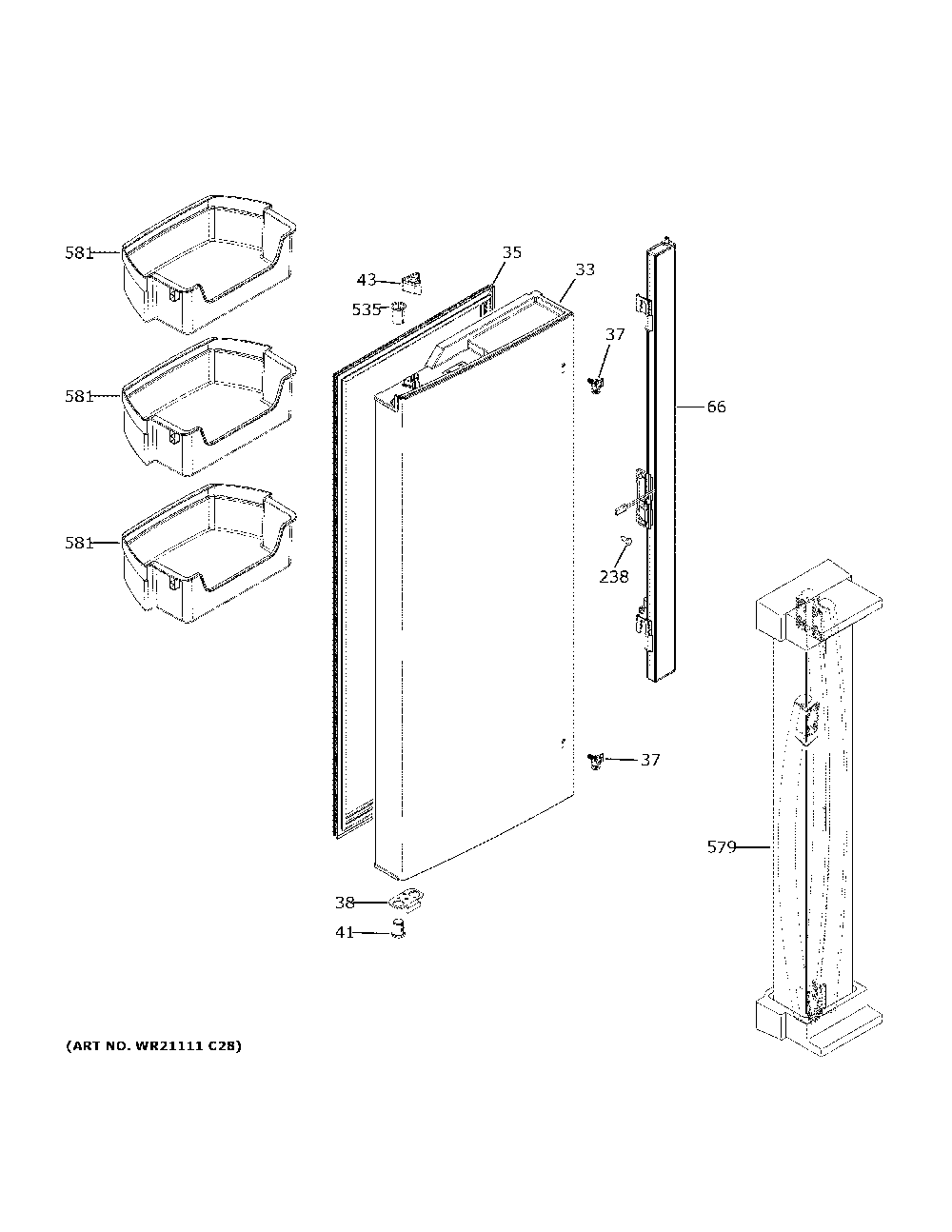 Fresh food door - lh Diagram and Parts List for GNE27EYMNFFS  General Electric Refrigerator