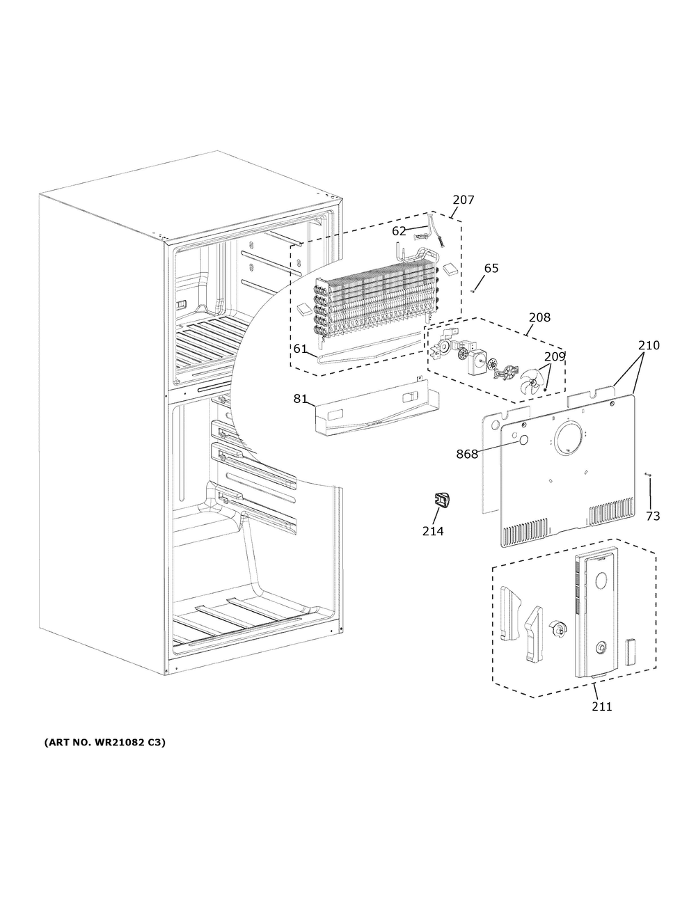 Freezer Section Diagram and Parts List for GIE21GSHHSS  General Electric Refrigerator