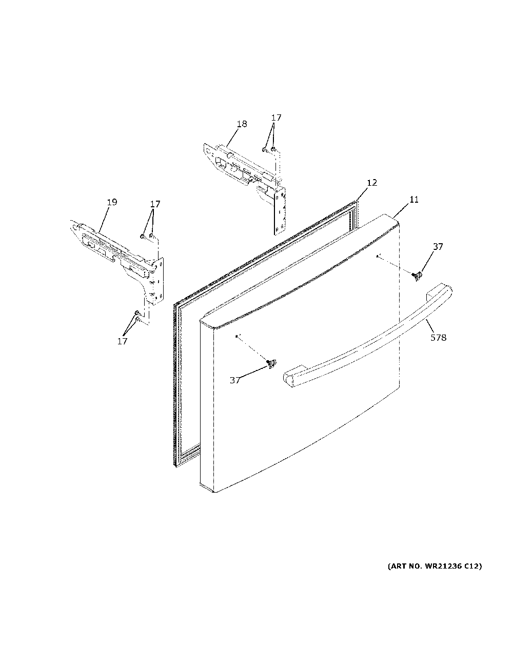 Freezer door Diagram and Parts List for GYE18JBLNFTS  General Electric Refrigerator