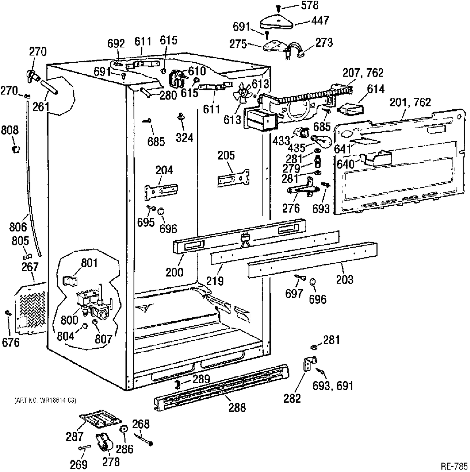 CABINET Diagram and Parts List for TBX22PRBSRWW  General Electric Refrigerator