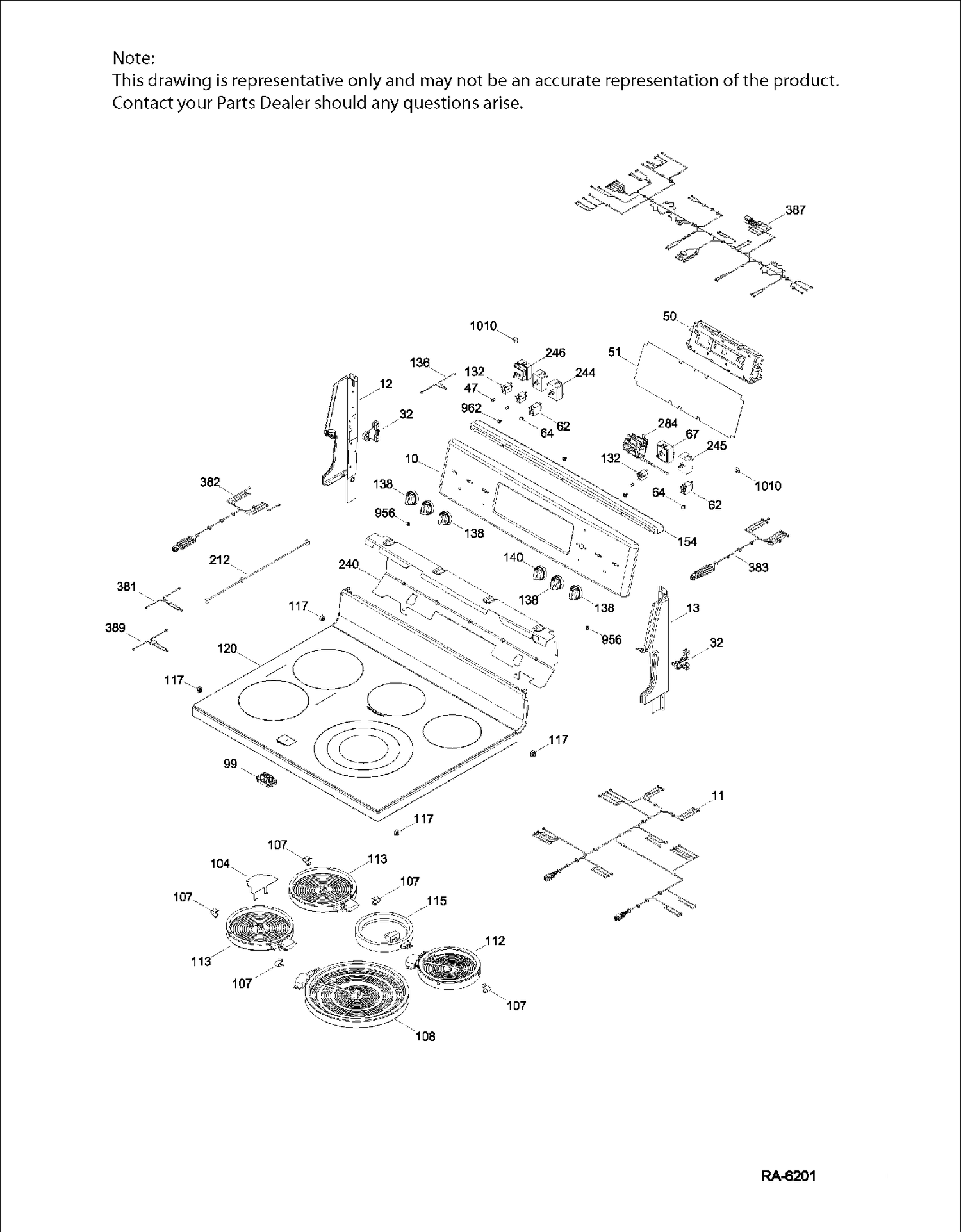 CONTROL PANEL & COOKTOP Diagram and Parts List for PCB985EK1ES  General Electric Range