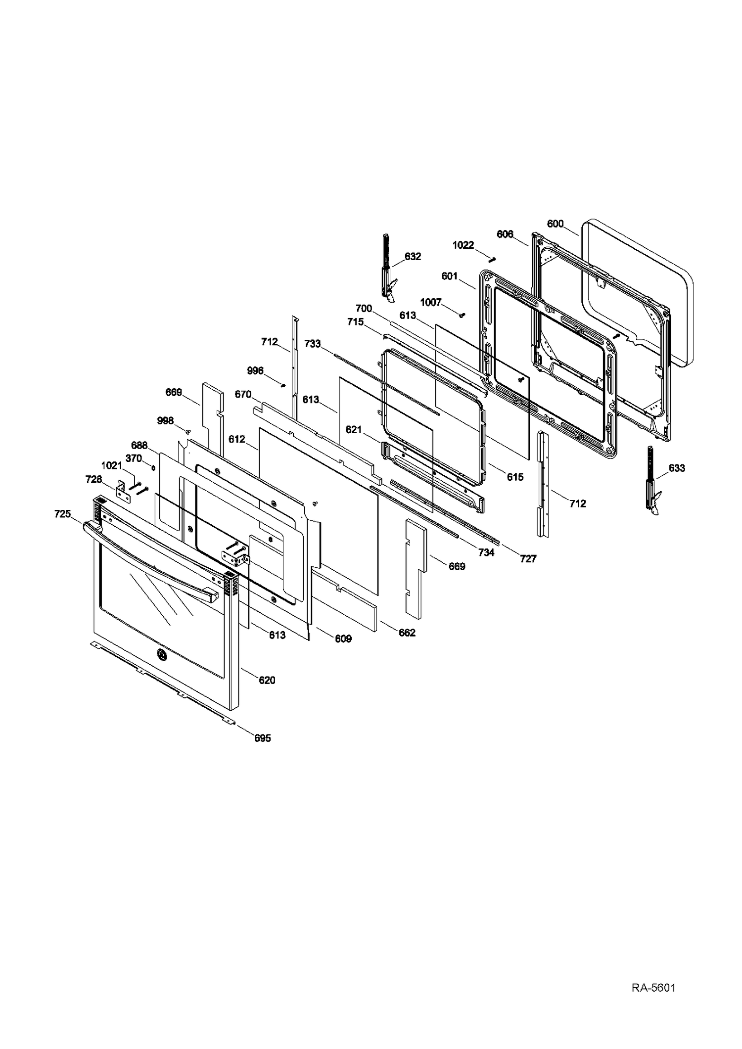 DOOR Diagram and Parts List for PCB980SF1SS  General Electric Range