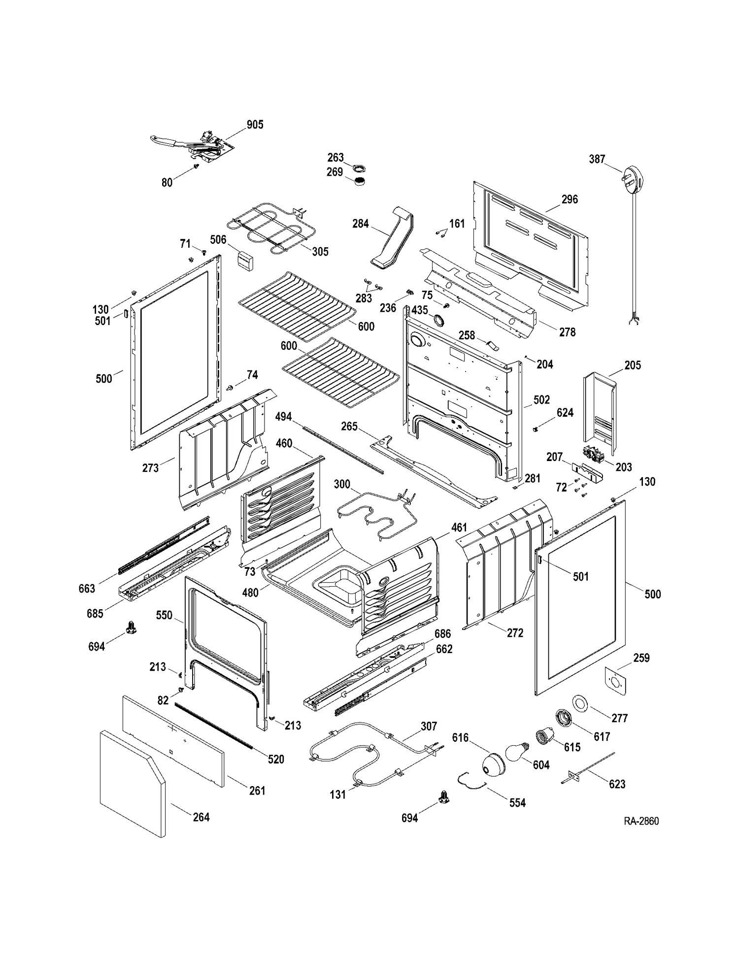 BODY PARTS Diagram and Parts List for JCBP81SP1SS  General Electric Range