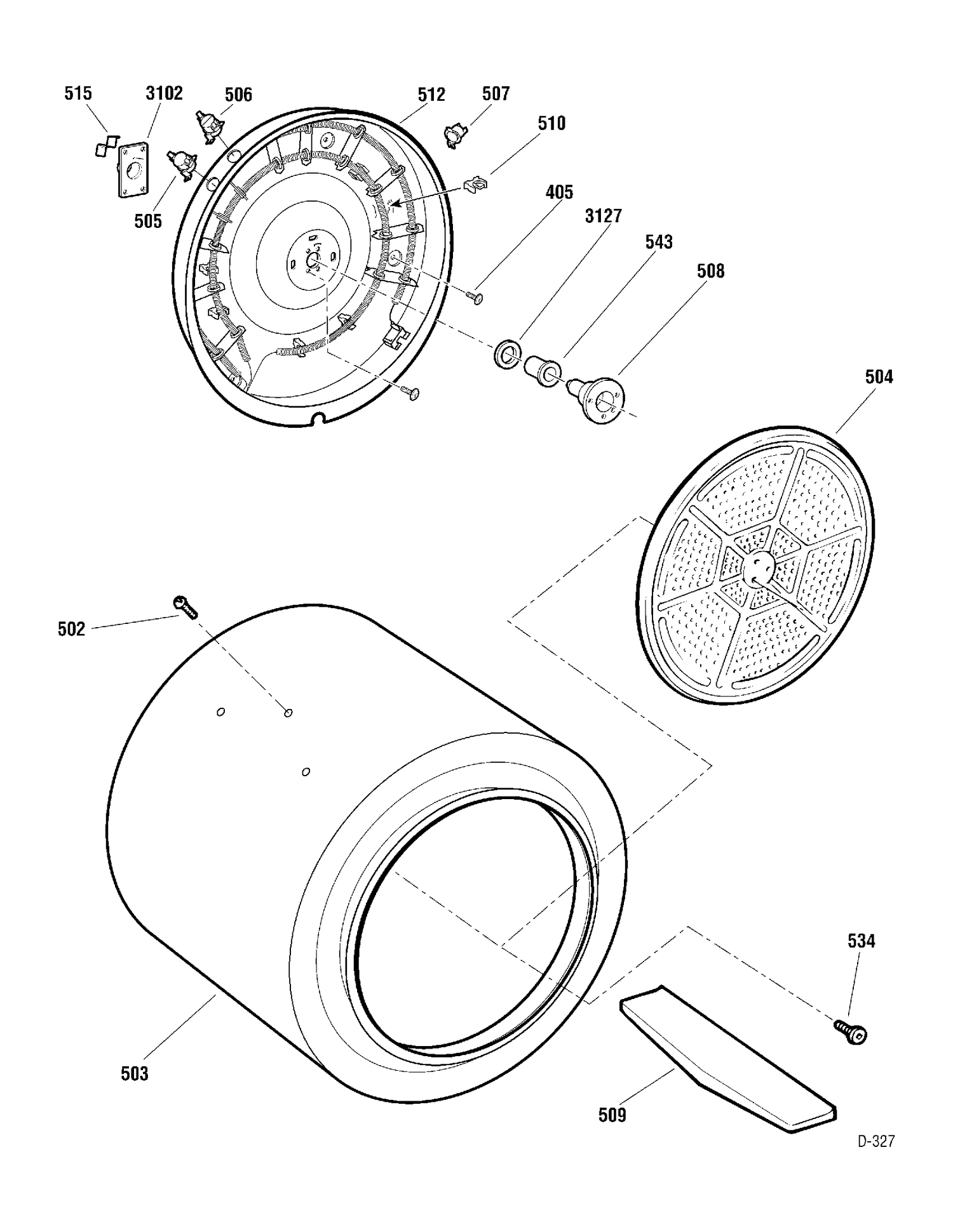 DRUM & HEATER Diagram and Parts List for PCSB330EC2WC  General Electric Dryer