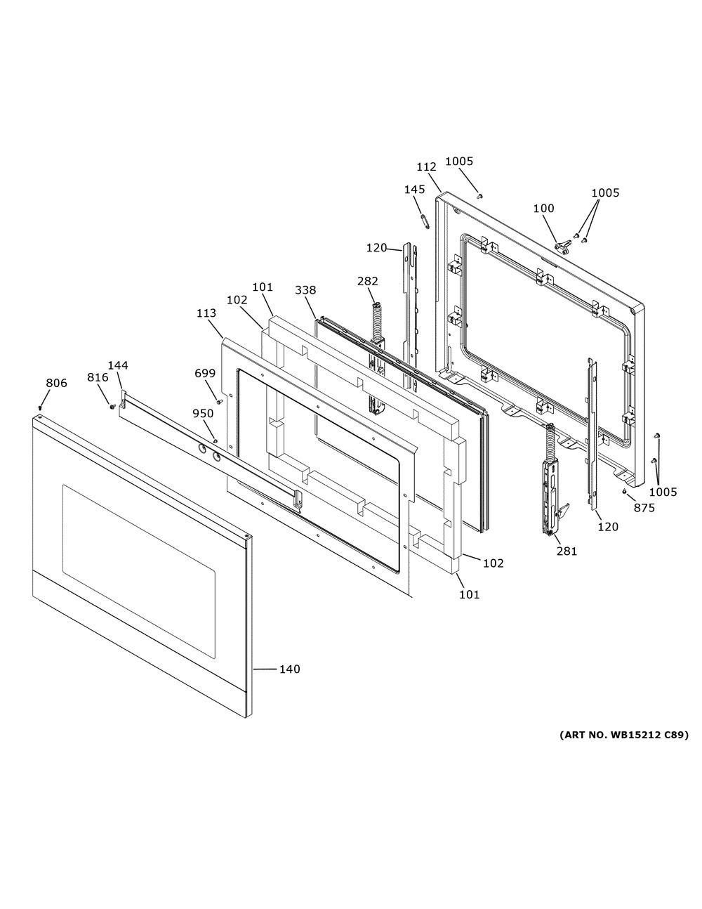 Lower Door Diagram and Parts List for CTD90DM2N3S5  General Electric Wall Oven