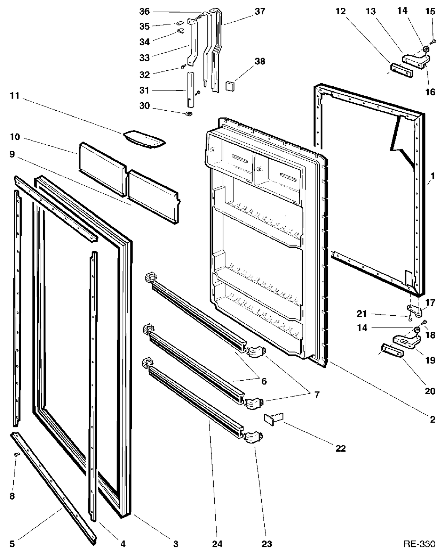 REFRIGERATOR DOOR Diagram and Parts List for LX18JLRL-1  General Electric Refrigerator