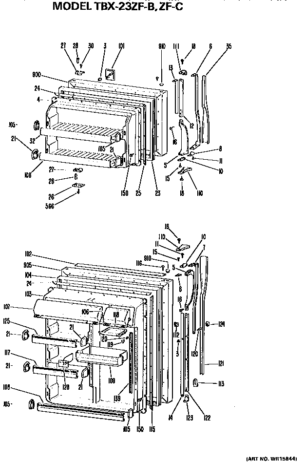 Doors Diagram and Parts List for TBX23ZFC  General Electric Refrigerator