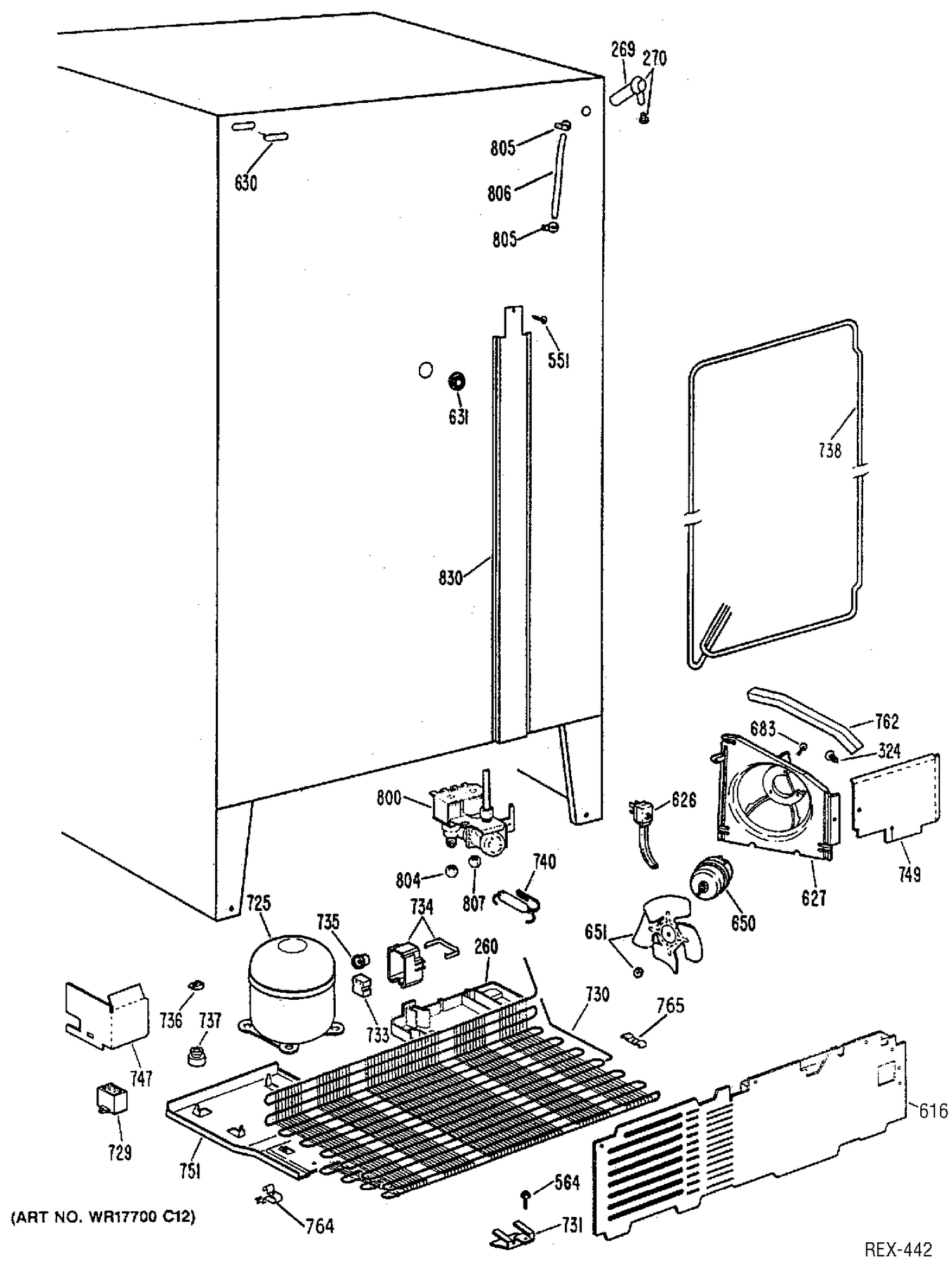 SYSTEM GROUP Diagram and Parts List for MRSC22KRWH  General Electric Refrigerator