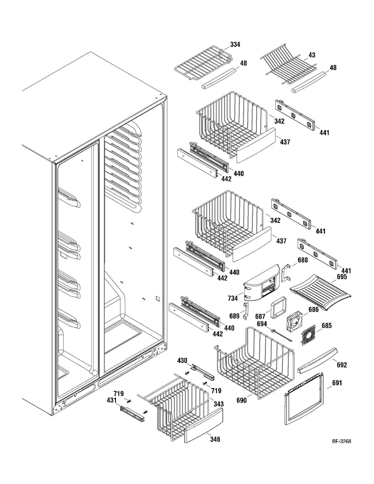 FZ SHELVES Diagram and Parts List for PSDS5YGXAFSS  General Electric Refrigerator