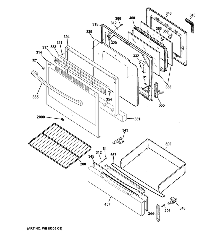 Door & Drawer Parts Diagram and Parts List for JGB630REF4SS  General Electric Range