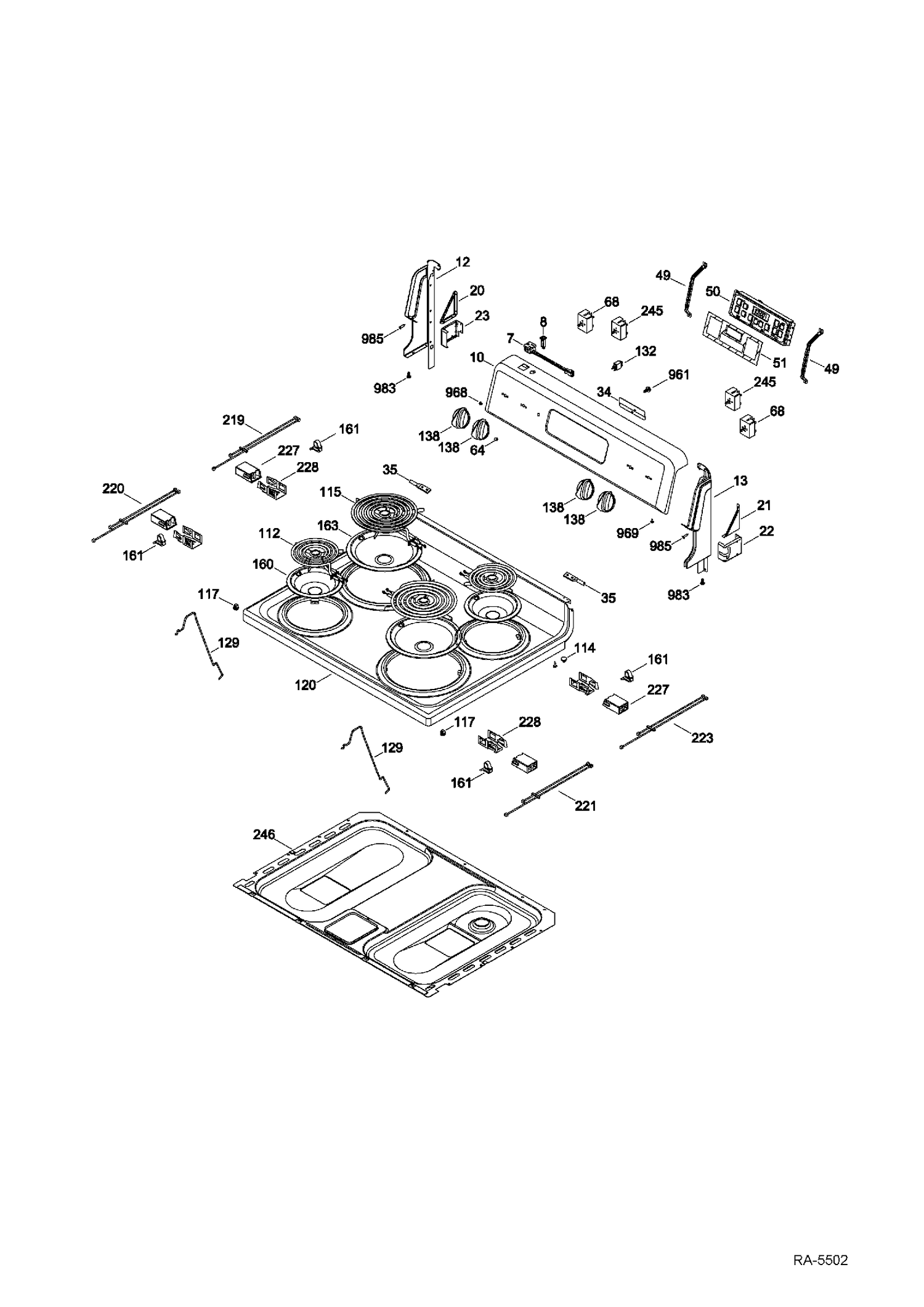 CONTROL PANEL & COOKTOP Diagram and Parts List for MCB757DR4WW  General Electric Range