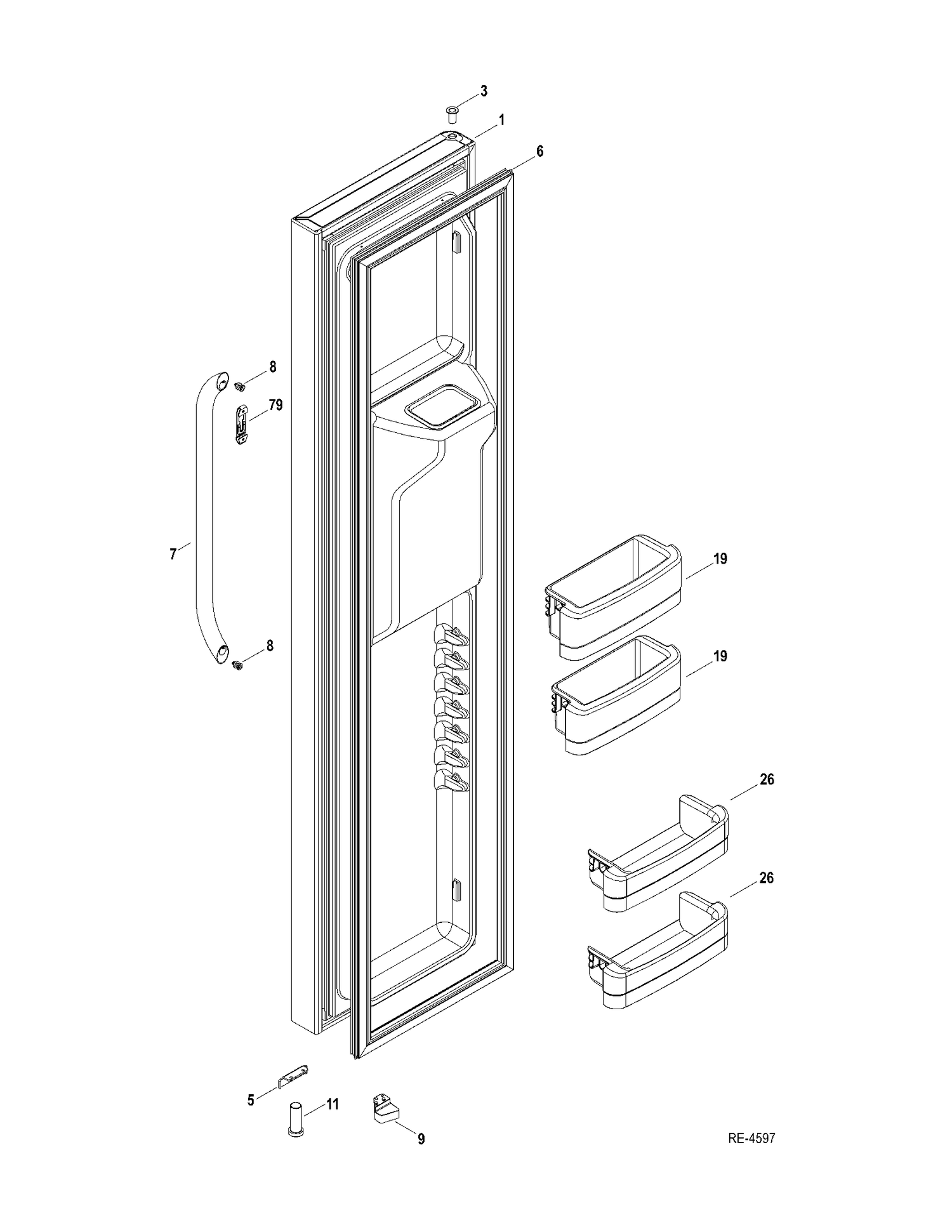 FZ DOOR Diagram and Parts List for GSR23YBWHSS  General Electric Refrigerator