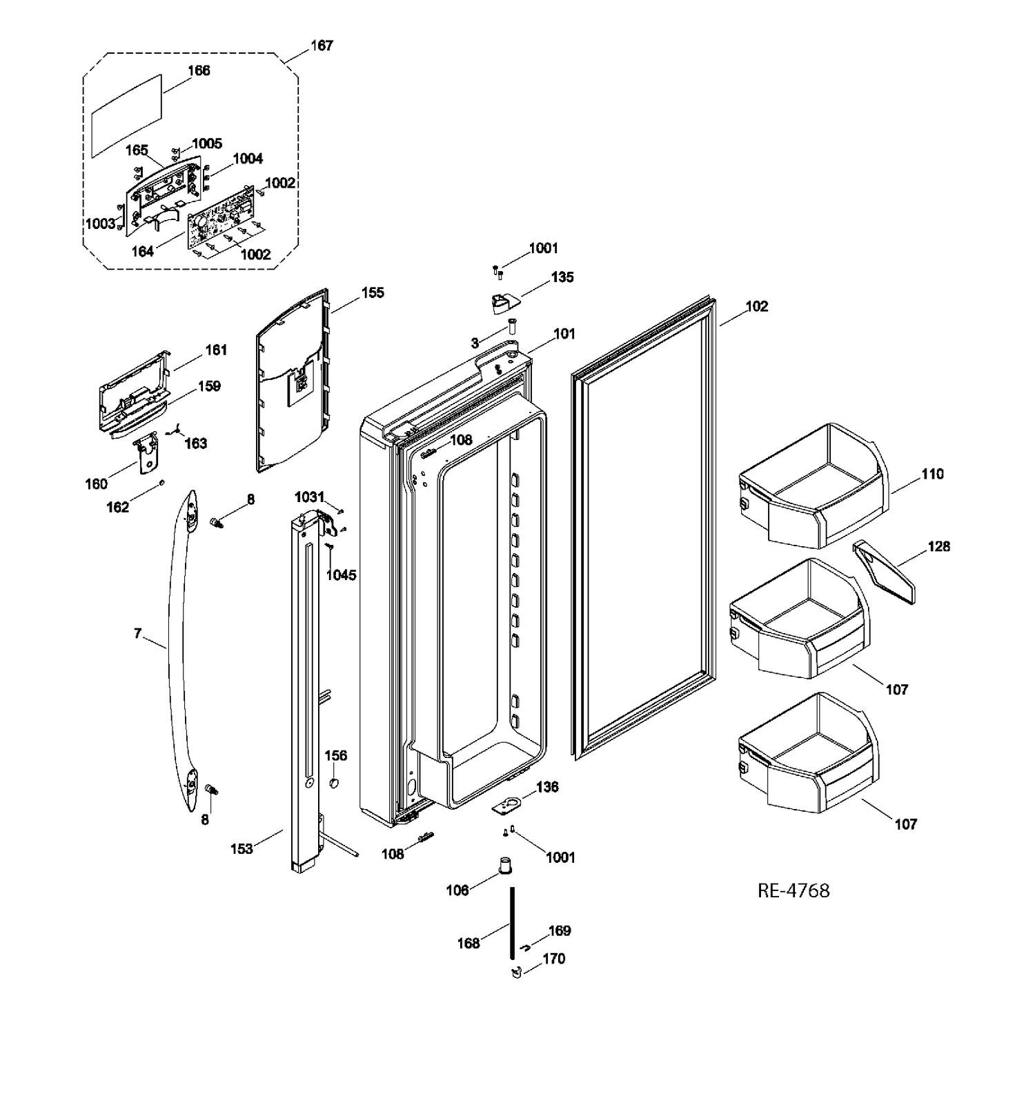 FRESH FOOD DOOR LEFT Diagram and Parts List for PFRS2MJXBSS  General Electric Refrigerator