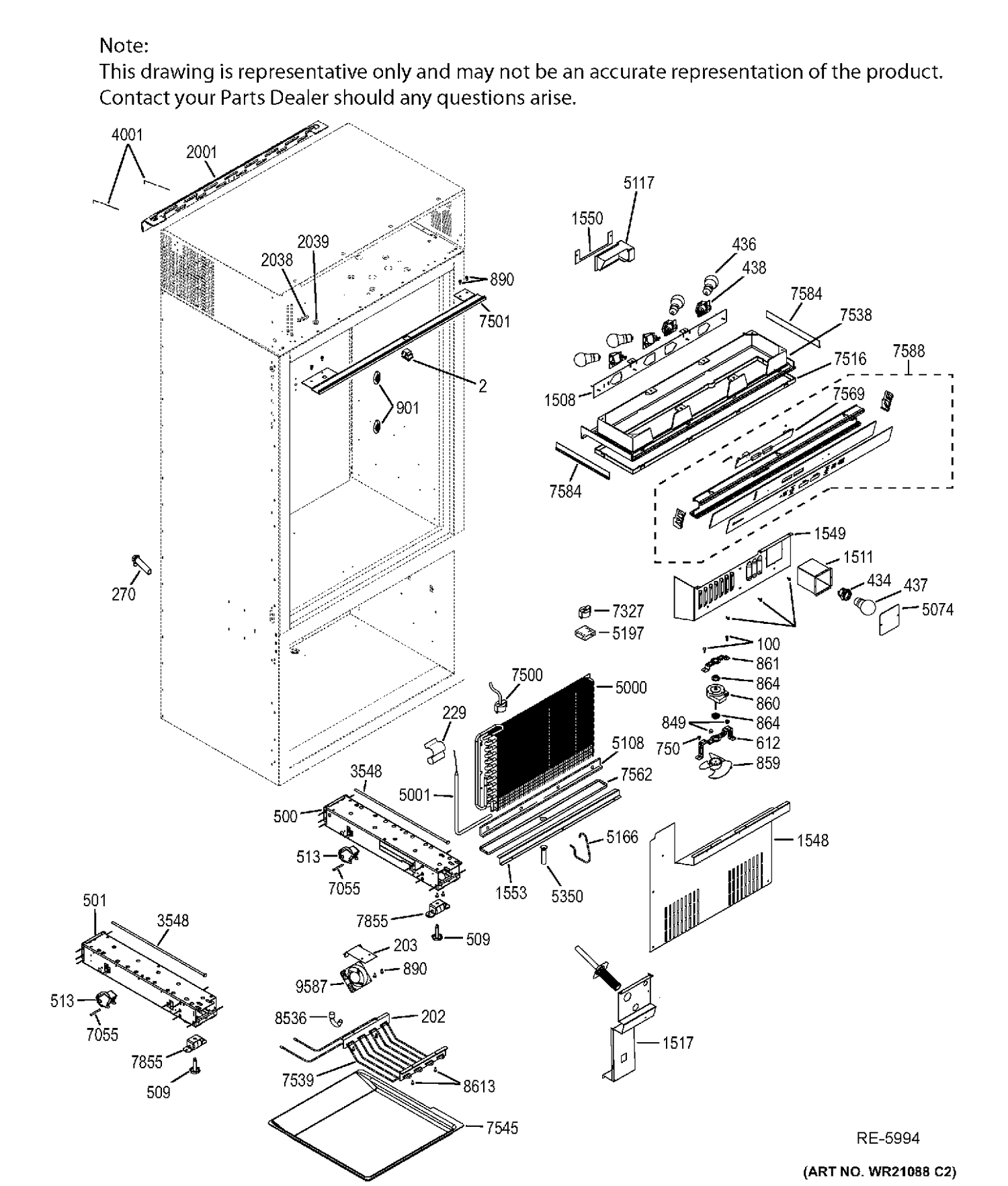 CONTROLS & COMPONENTS Diagram and Parts List for ZIC360NHBLH  General Electric Refrigerator