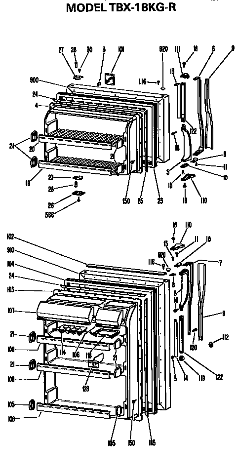 Doors Diagram and Parts List for TBX18KGR  General Electric Refrigerator