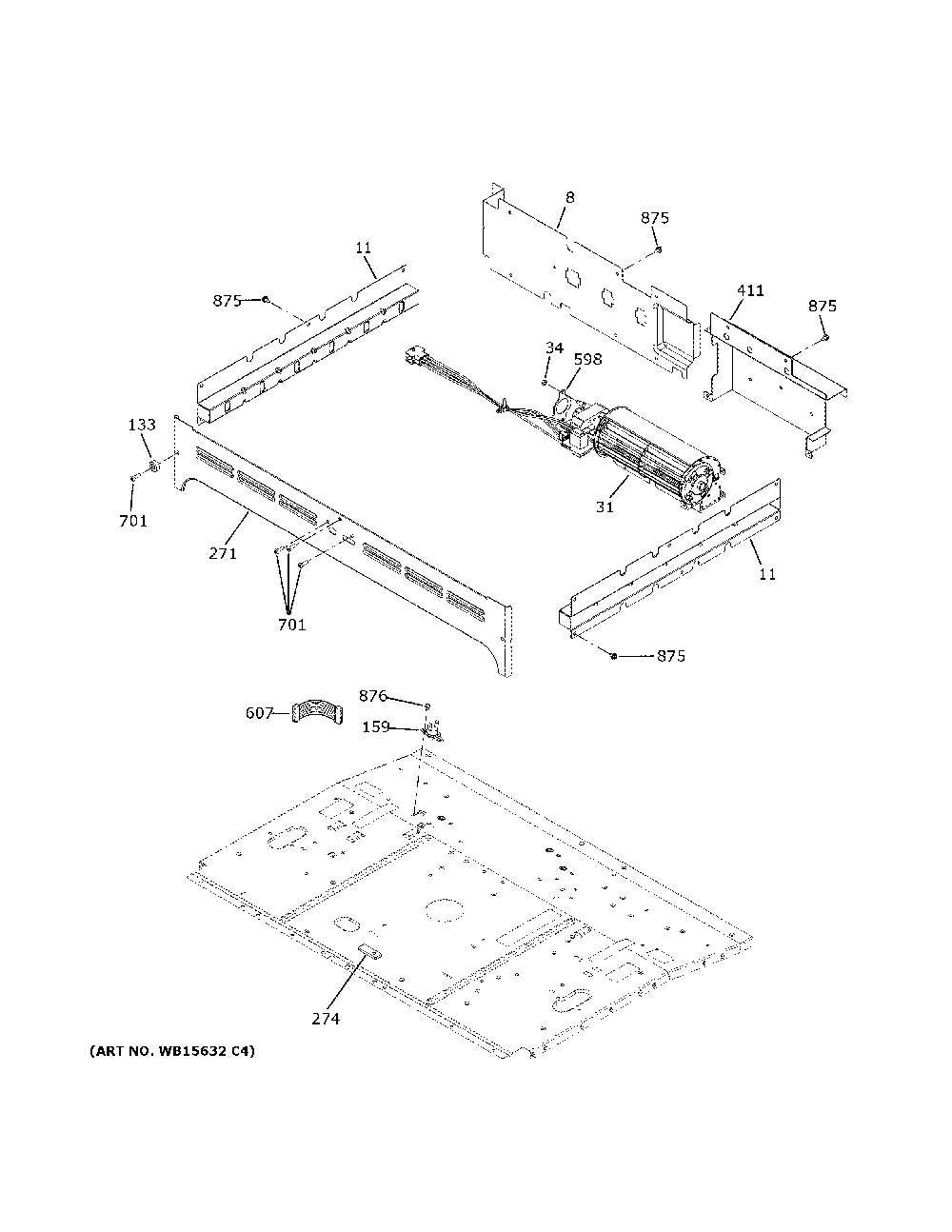 Center Spacer Diagram and Parts List for ZTDX1FPSN2SS  General Electric Wall Oven