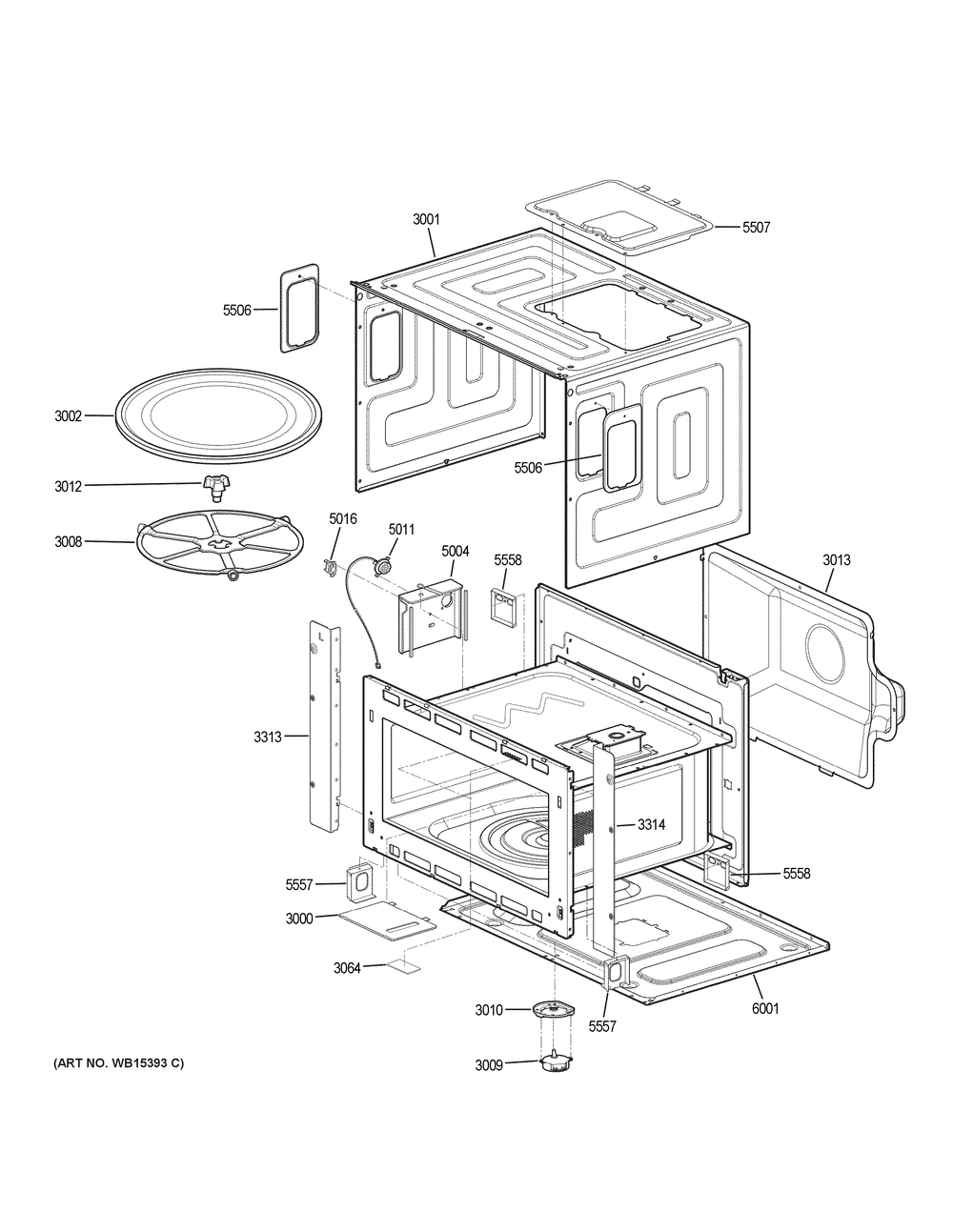 Oven Cavity Parts Diagram and Parts List for JK3800SHASS  General Electric Wall Oven