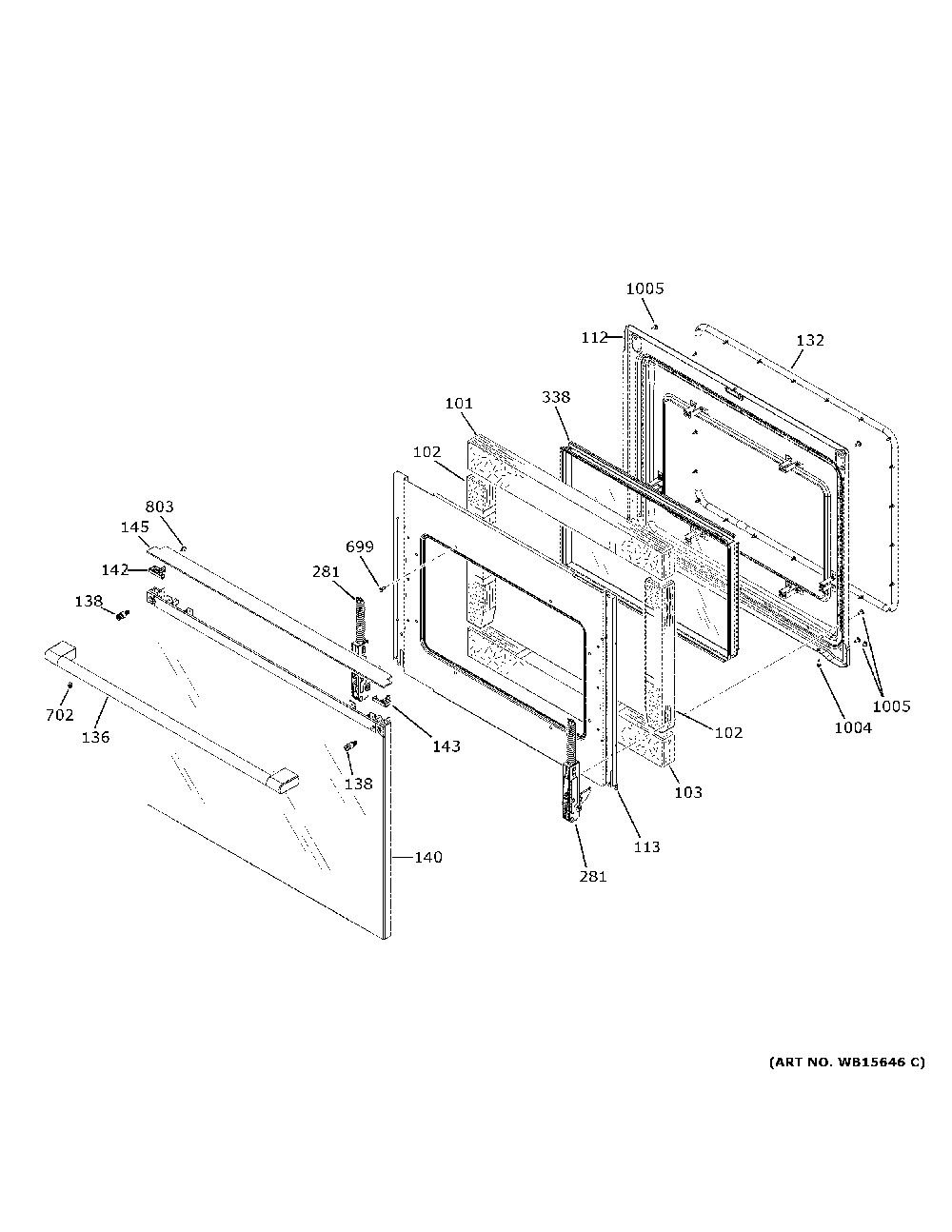 Door Diagram and Parts List for CHS900M2N2S5  General Electric Range