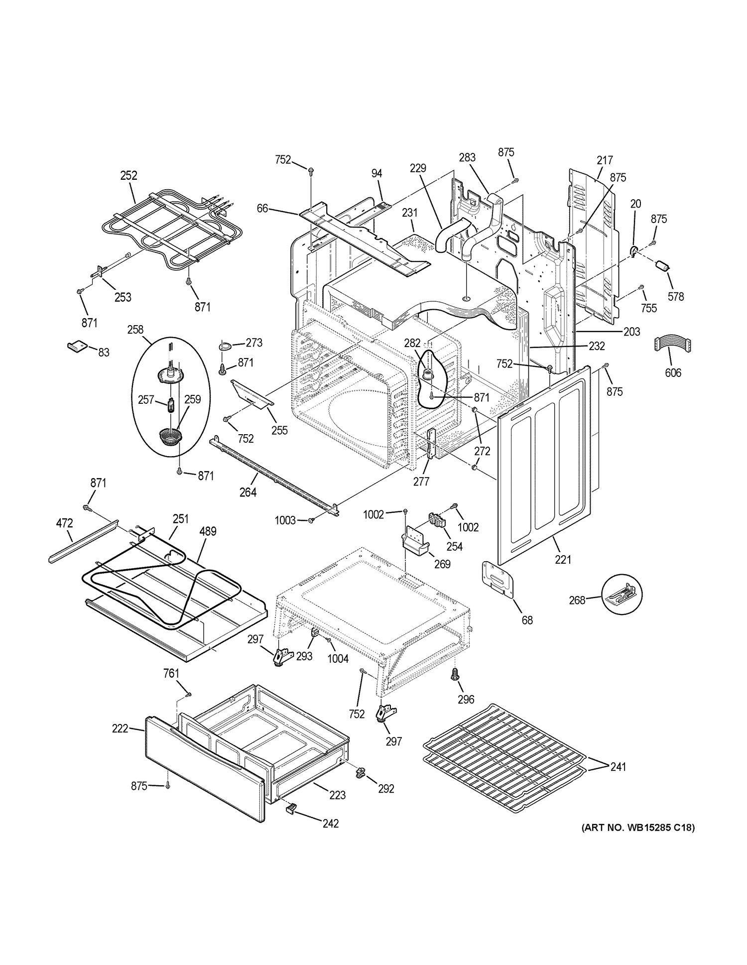 BODY PARTS Diagram and Parts List for PB911BJ5TS  General Electric Range