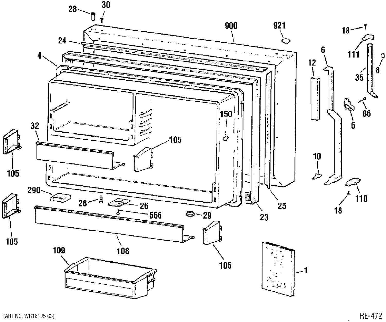 FREEZER DOOR Diagram and Parts List for TBX22P1XBRBB  General Electric Refrigerator