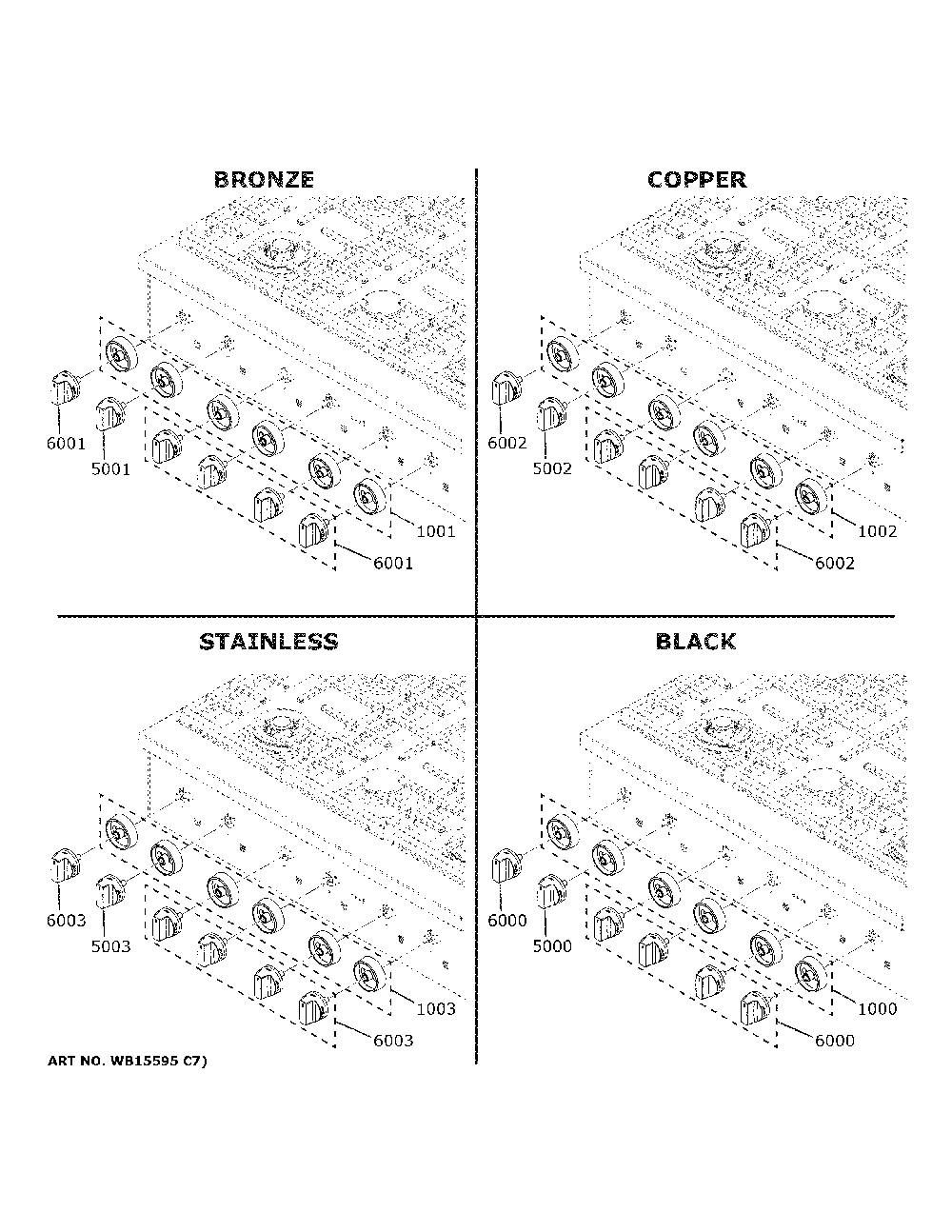 Cafe Customization Diagram and Parts List for CGU366P4T1W2  General Electric Cooktop
